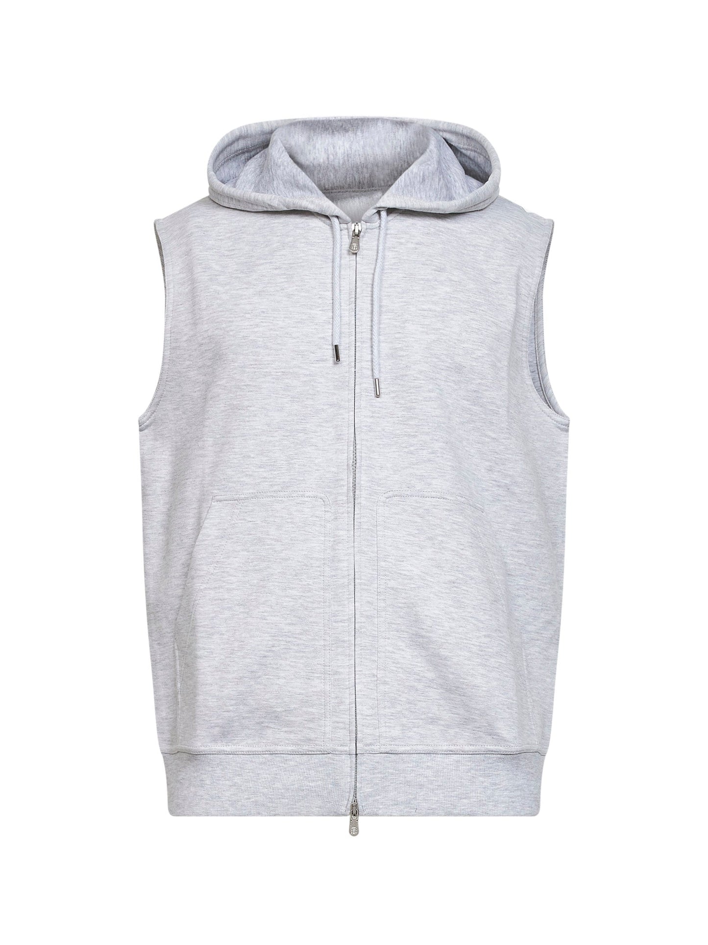 Brunello Cucinelli Men Pearl Grey Double Fleece Hooded Vest BRUNELLO CUCINELLI