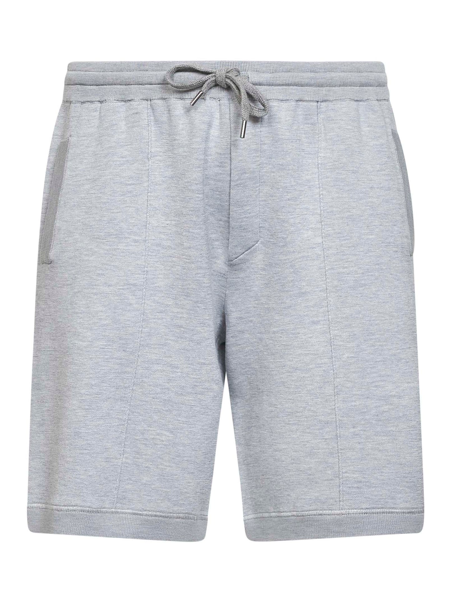 Brunello Cucinelli Men Grey Double Silk And Cotton Knit Logo Bermuda Shorts BRUNELLO CUCINELLI