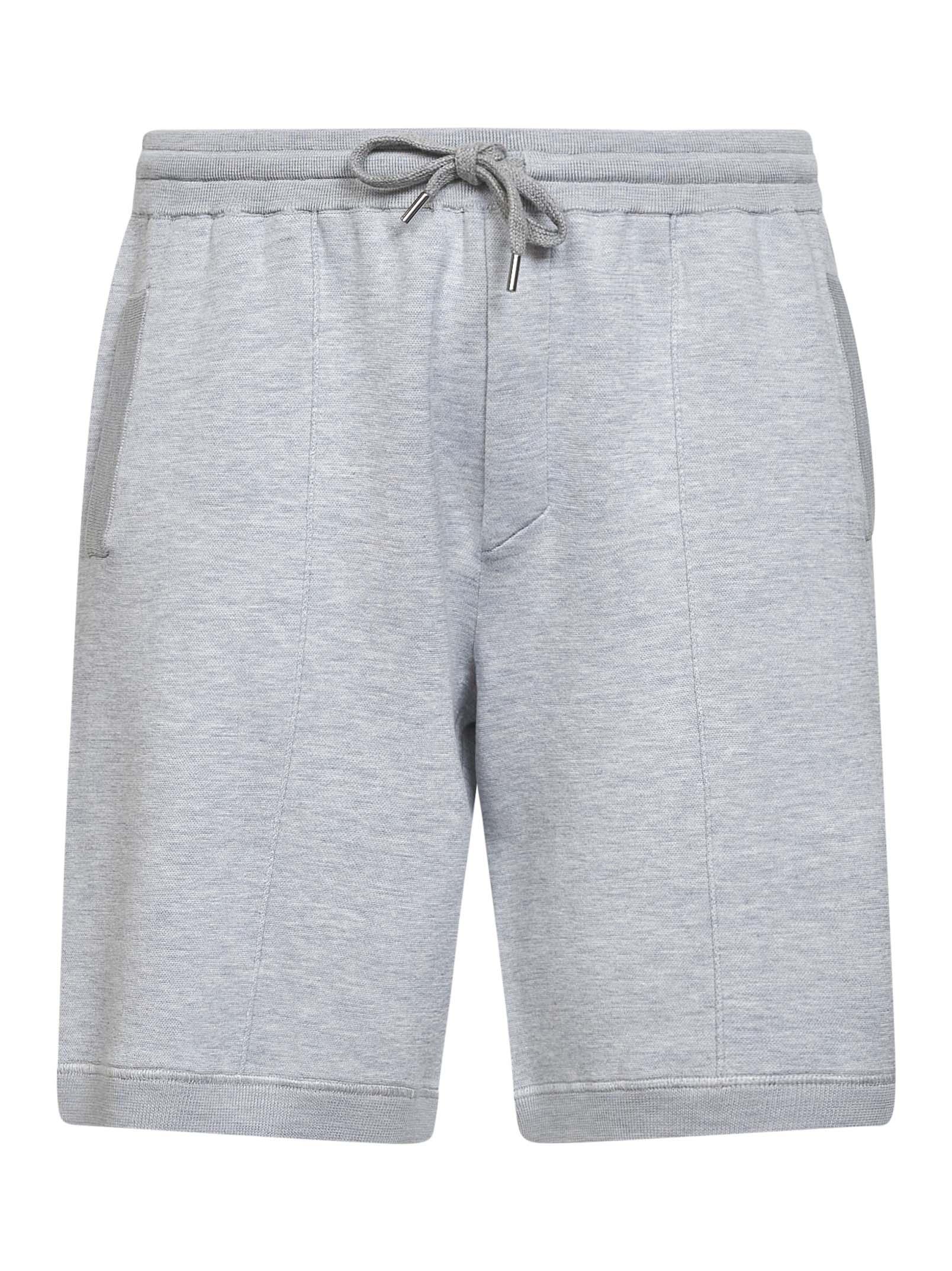 Brunello Cucinelli Men Grey Double Silk And Cotton Knit Logo Bermuda Shorts BRUNELLO CUCINELLI