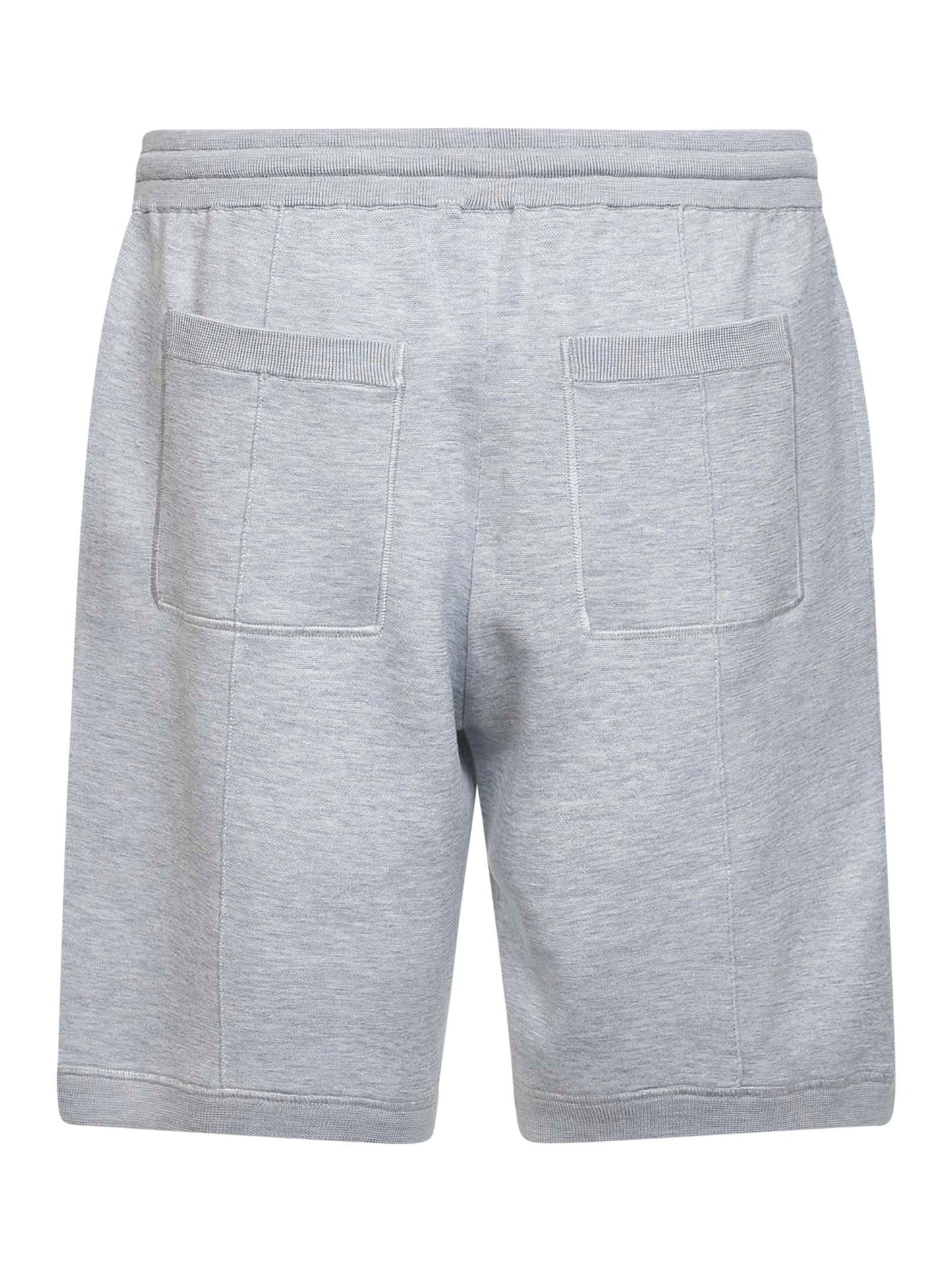 Brunello Cucinelli Men Grey Double Silk And Cotton Knit Logo Bermuda Shorts BRUNELLO CUCINELLI