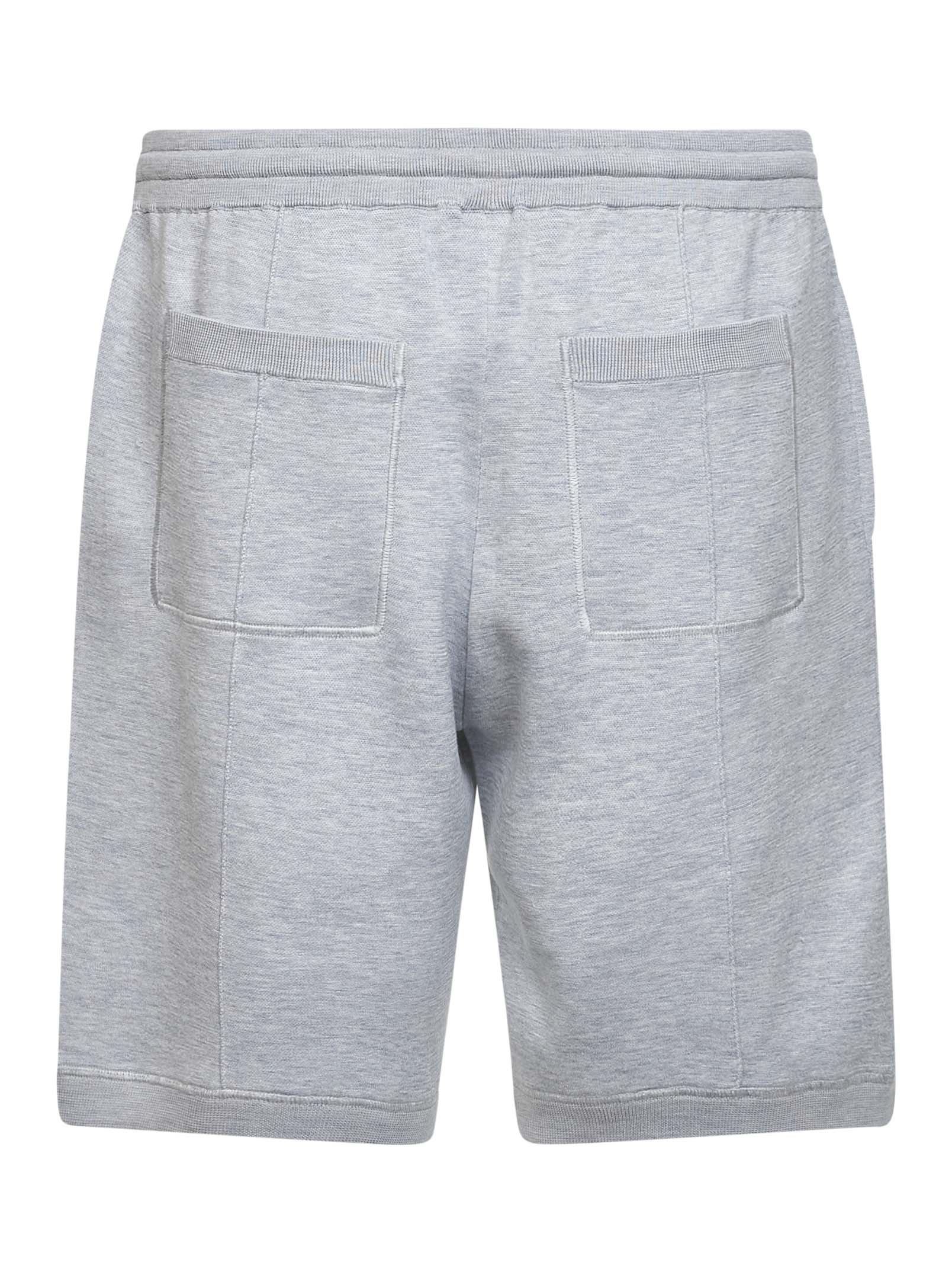 Brunello Cucinelli Men Grey Double Silk And Cotton Knit Logo Bermuda Shorts BRUNELLO CUCINELLI
