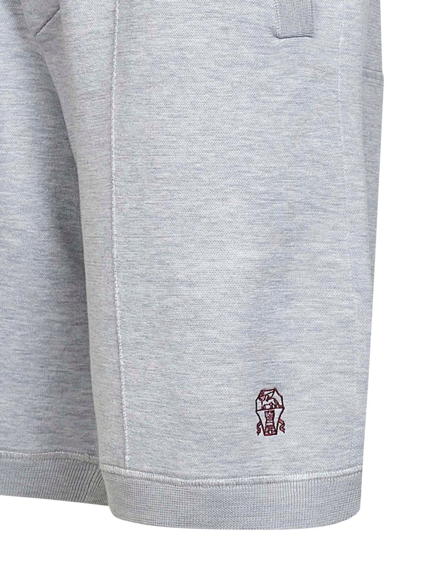 Brunello Cucinelli Men Grey Double Silk And Cotton Knit Logo Bermuda Shorts BRUNELLO CUCINELLI