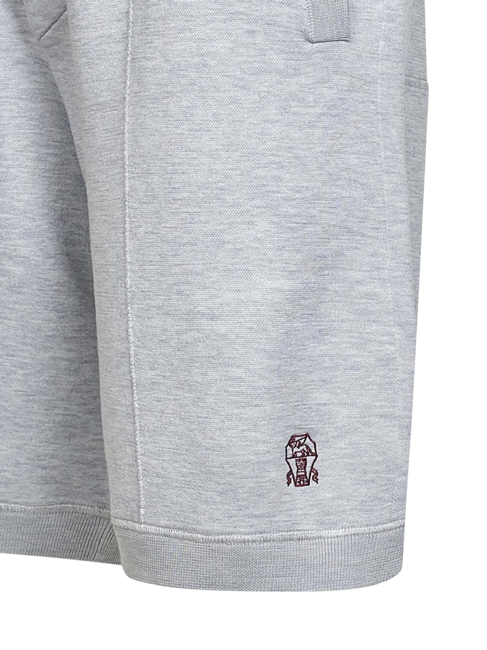 Brunello Cucinelli Men Grey Double Silk And Cotton Knit Logo Bermuda Shorts BRUNELLO CUCINELLI
