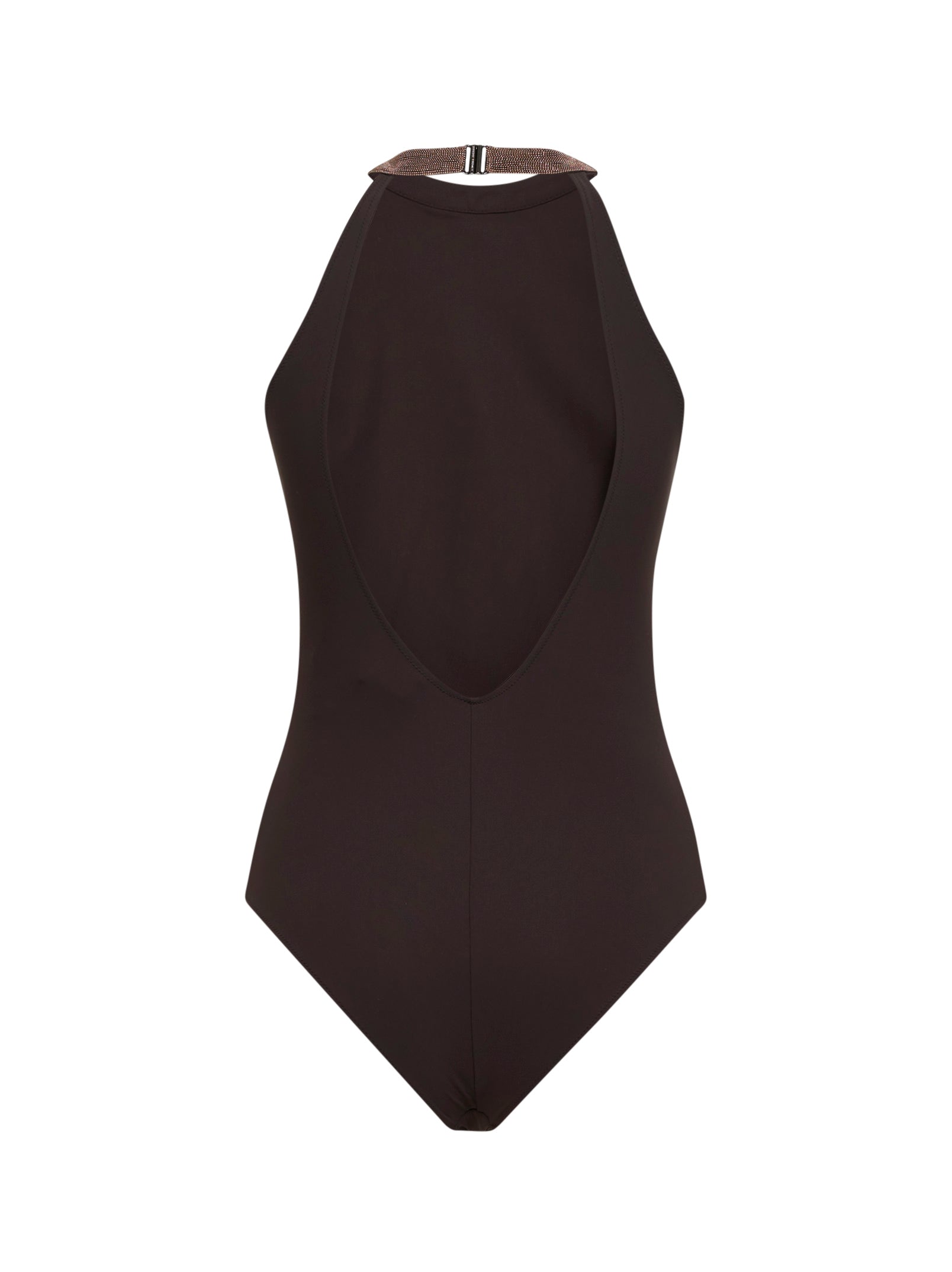 Brunello Cucinelli Women Lignite Grey Techno Jersey One-Piece Swimsuit With Precious Collar BRUNELLO CUCINELLI