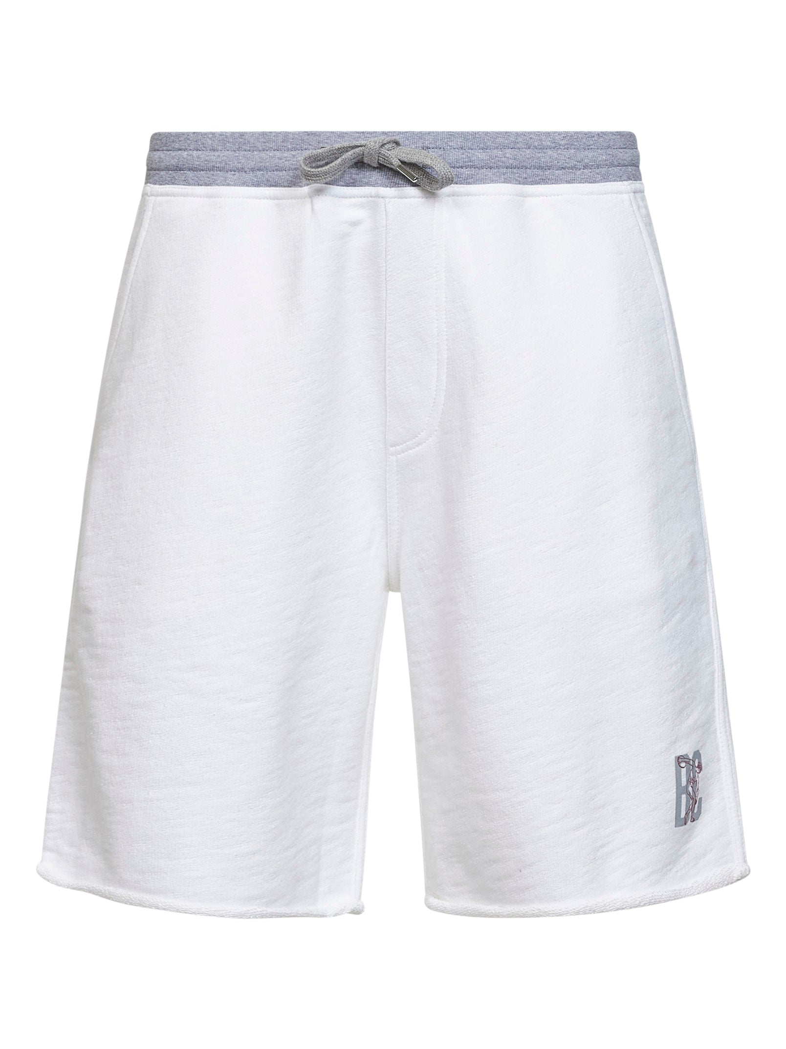 Brunello Cucinelli Men White Cotton And Linen Melange Fleece Logo Bermuda Shorts BRUNELLO CUCINELLI