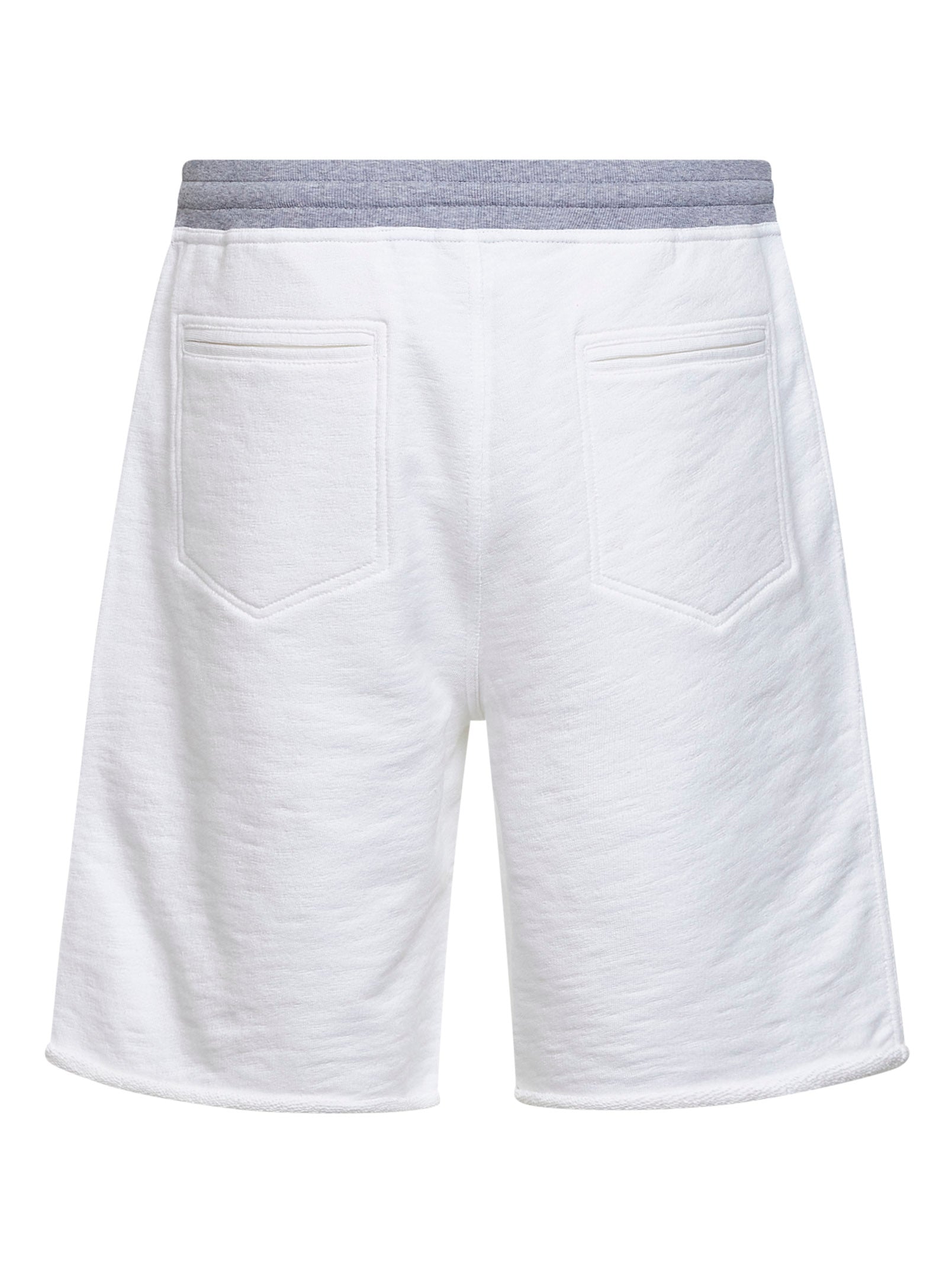 Brunello Cucinelli Men White Cotton And Linen Melange Fleece Logo Bermuda Shorts BRUNELLO CUCINELLI