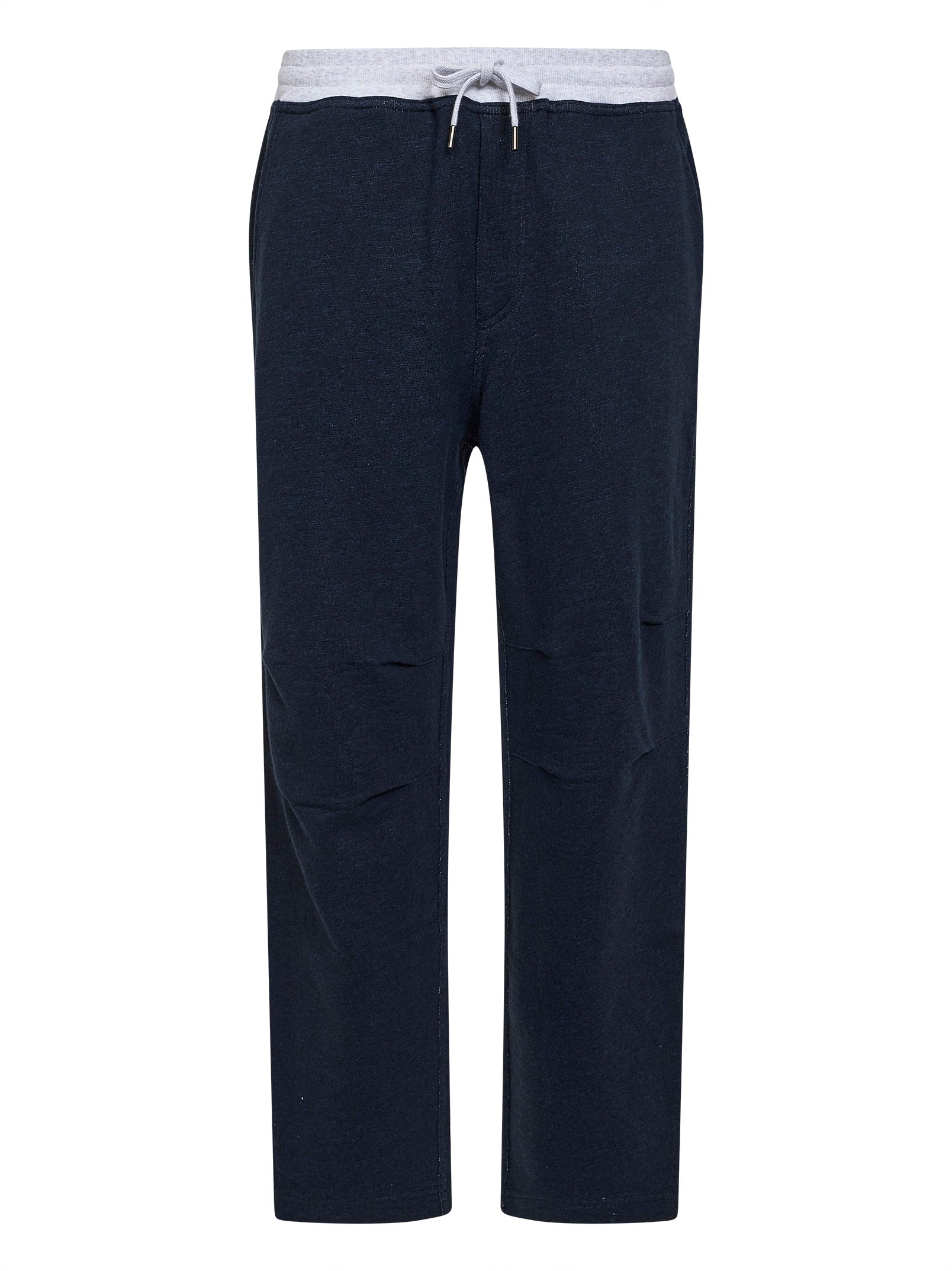 Brunello Cucinelli Men Navy Blue Cotton And Linen Jogger Trousers BRUNELLO CUCINELLI