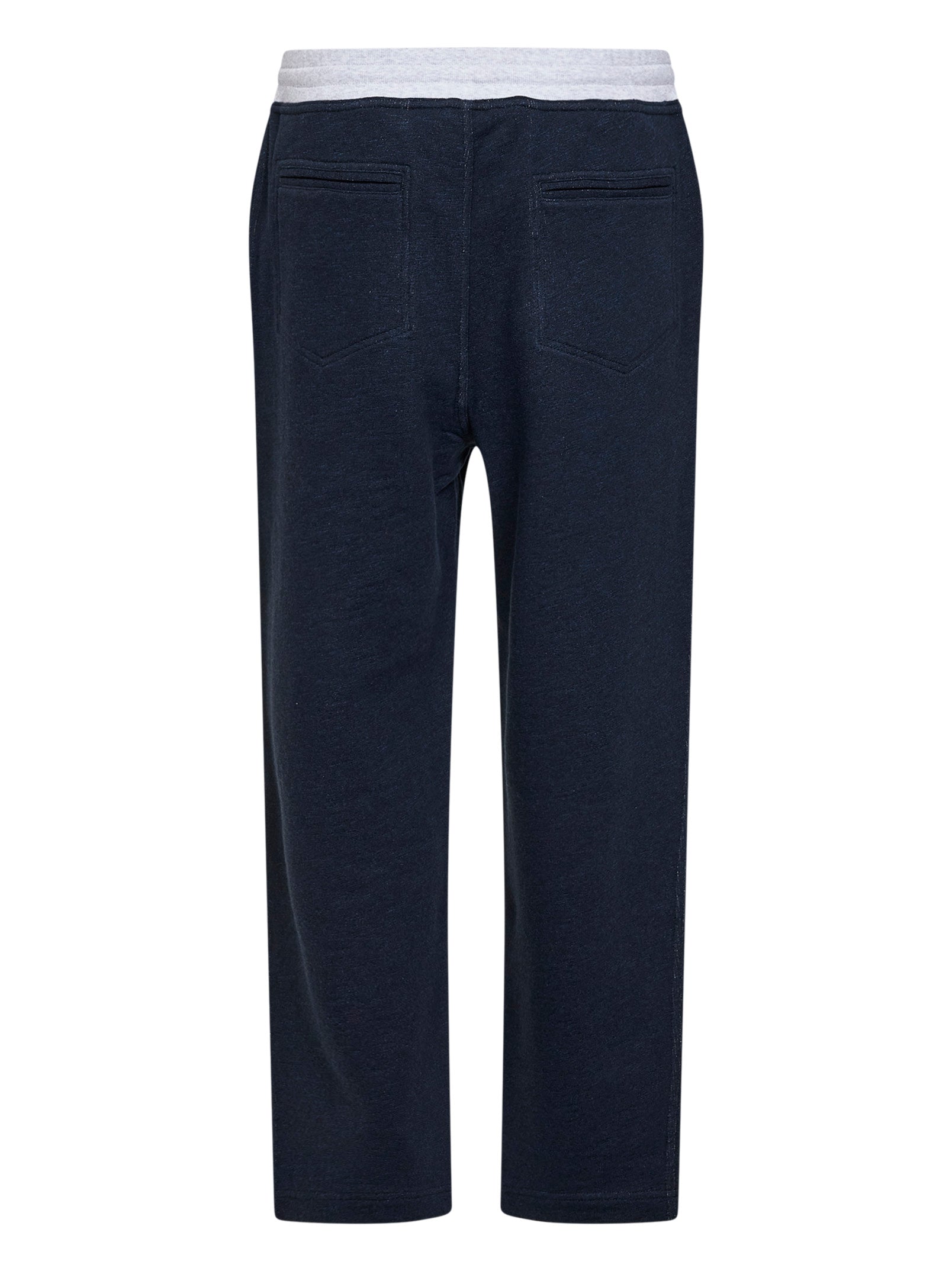 Brunello Cucinelli Men Navy Blue Cotton And Linen Jogger Trousers BRUNELLO CUCINELLI