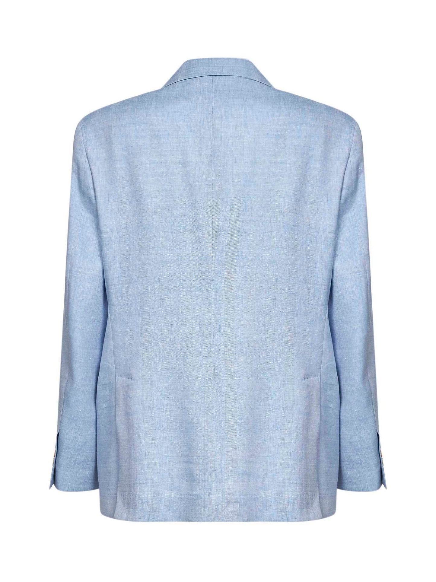 Brunello Cucinelli Men Light Blue Linen And Virgin Wool Chevron Deconstructed Blazer BRUNELLO CUCINELLI