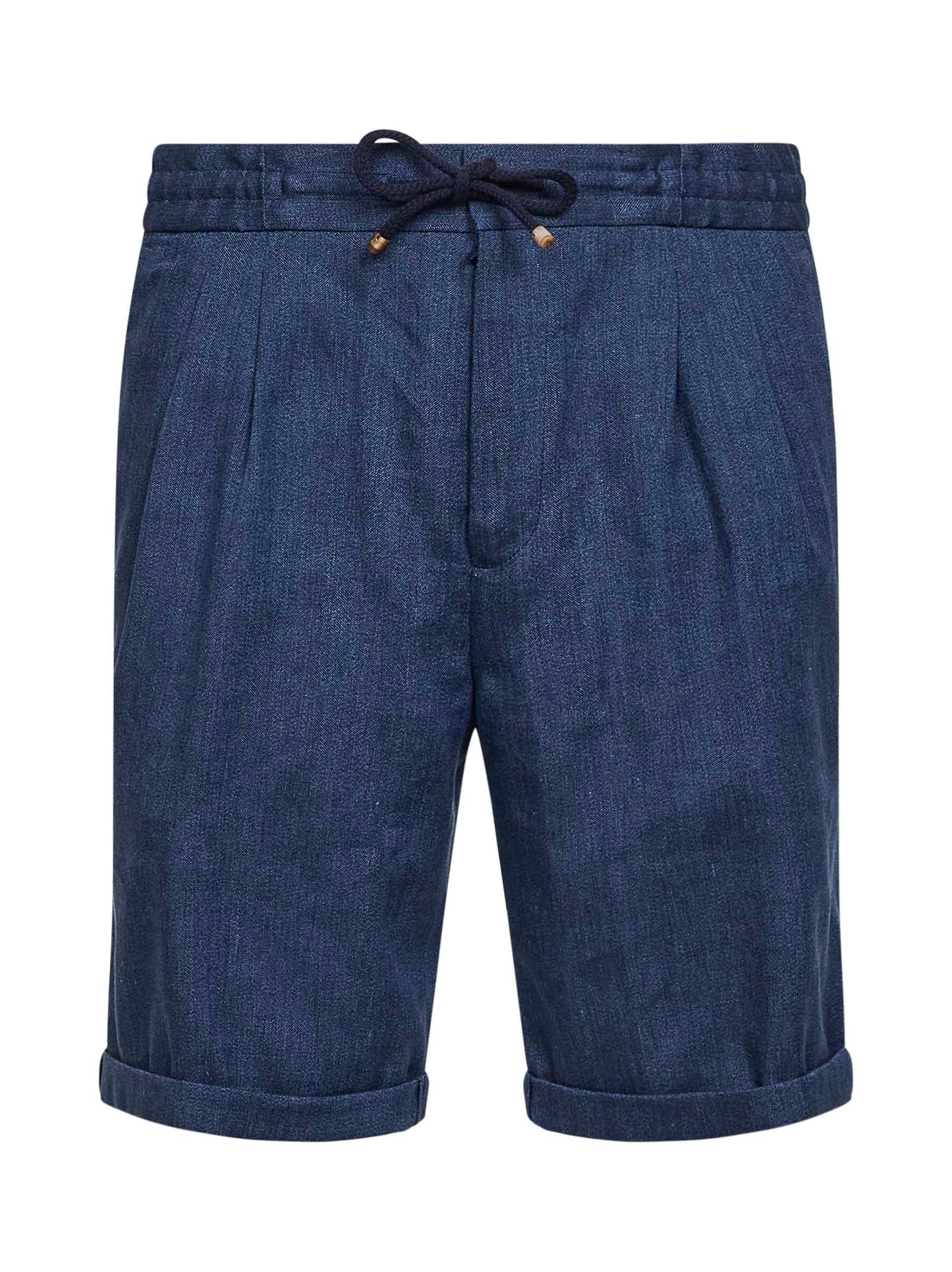 Brunello Cucinelli Men Blue Linen And Virgin Wool Chevron Bermuda Shorts BRUNELLO CUCINELLI