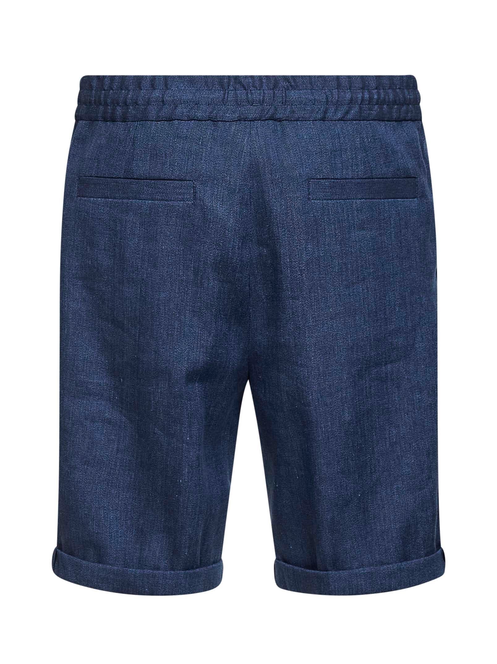 Brunello Cucinelli Men Blue Linen And Virgin Wool Chevron Bermuda Shorts BRUNELLO CUCINELLI