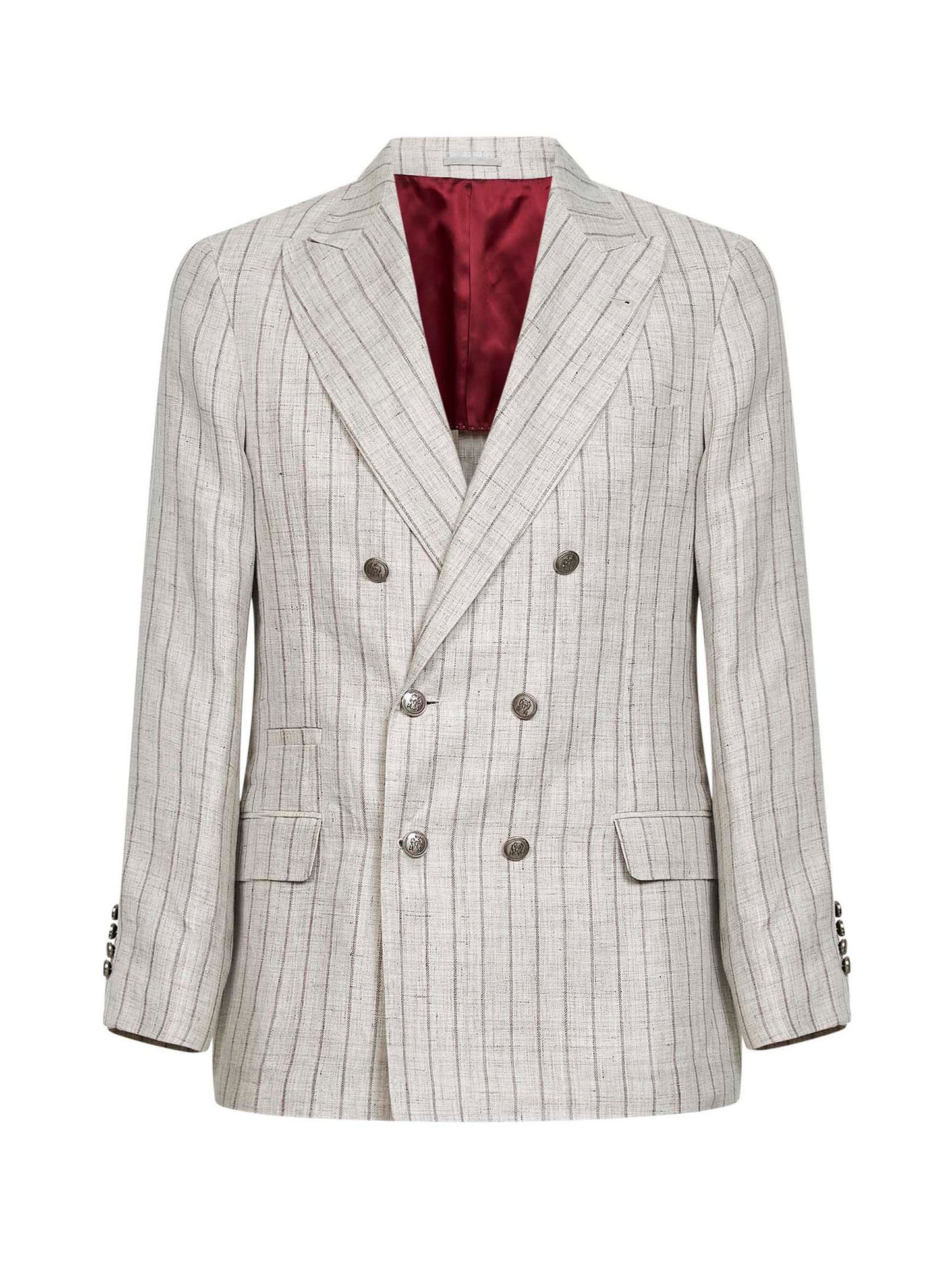 Brunello Cucinelli Men Light Grey Pinstriped Twill Deconstructed One-And-A-Half-Breasted Blazer BRUNELLO CUCINELLI