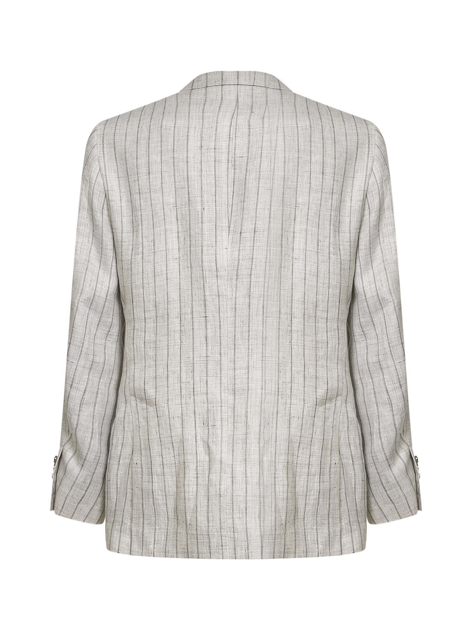 Brunello Cucinelli Men Light Grey Pinstriped Twill Deconstructed One-And-A-Half-Breasted Blazer BRUNELLO CUCINELLI