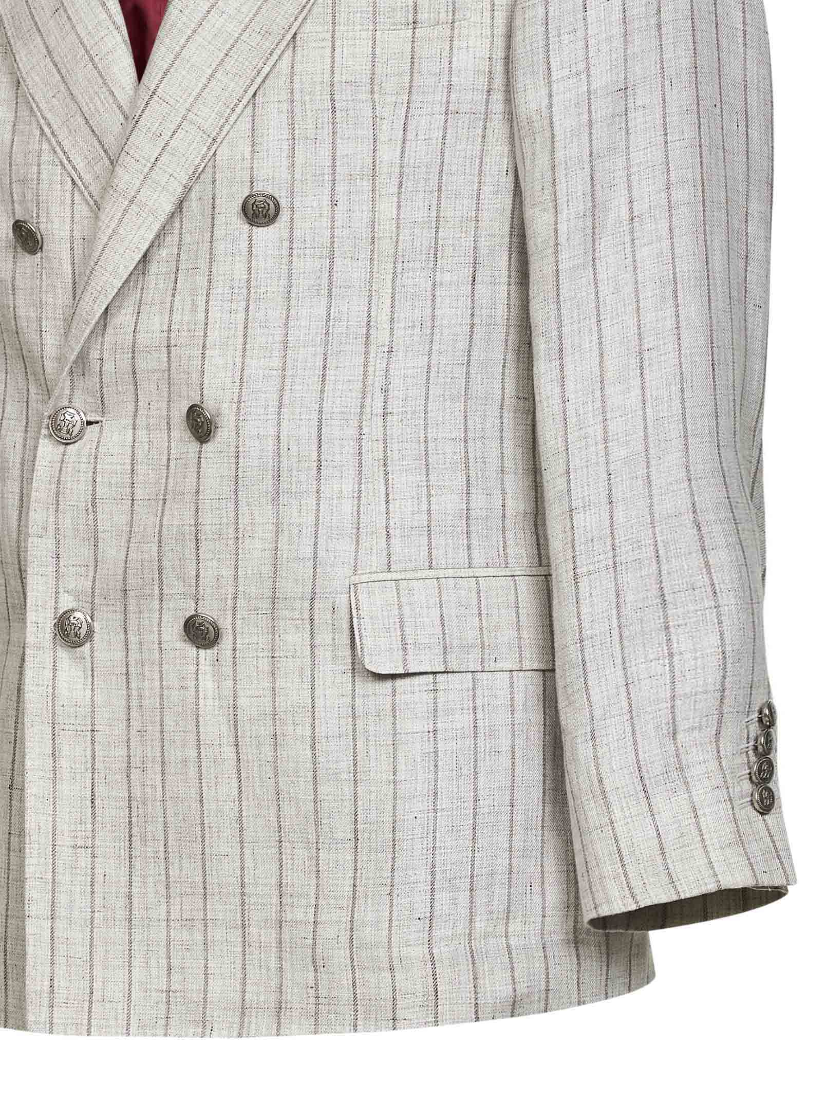 Brunello Cucinelli Men Light Grey Pinstriped Twill Deconstructed One-And-A-Half-Breasted Blazer BRUNELLO CUCINELLI