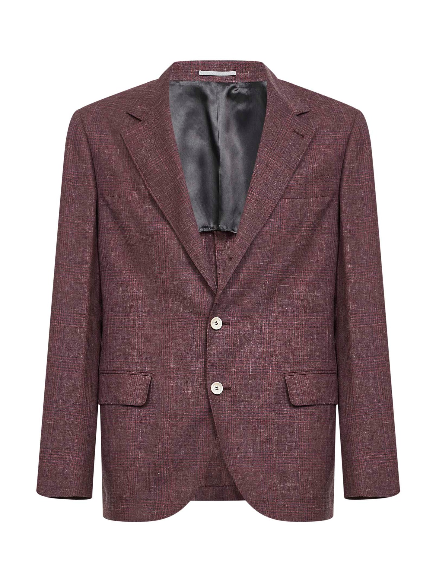 Brunello Cucinelli Men Cherry Prince Of Wales Single-Breasted Blazer BRUNELLO CUCINELLI