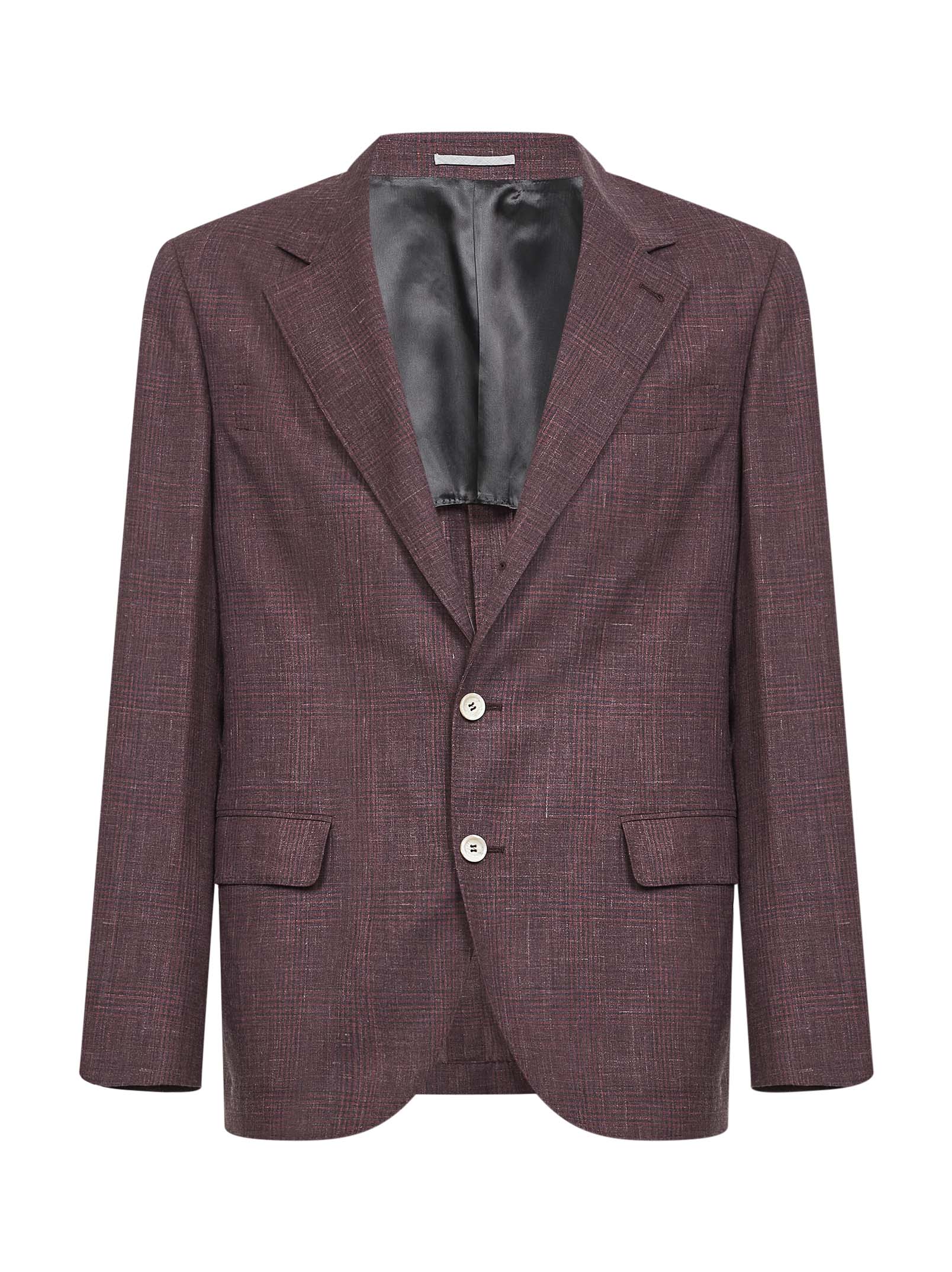 Brunello Cucinelli Men Cherry Prince Of Wales Single-Breasted Blazer BRUNELLO CUCINELLI
