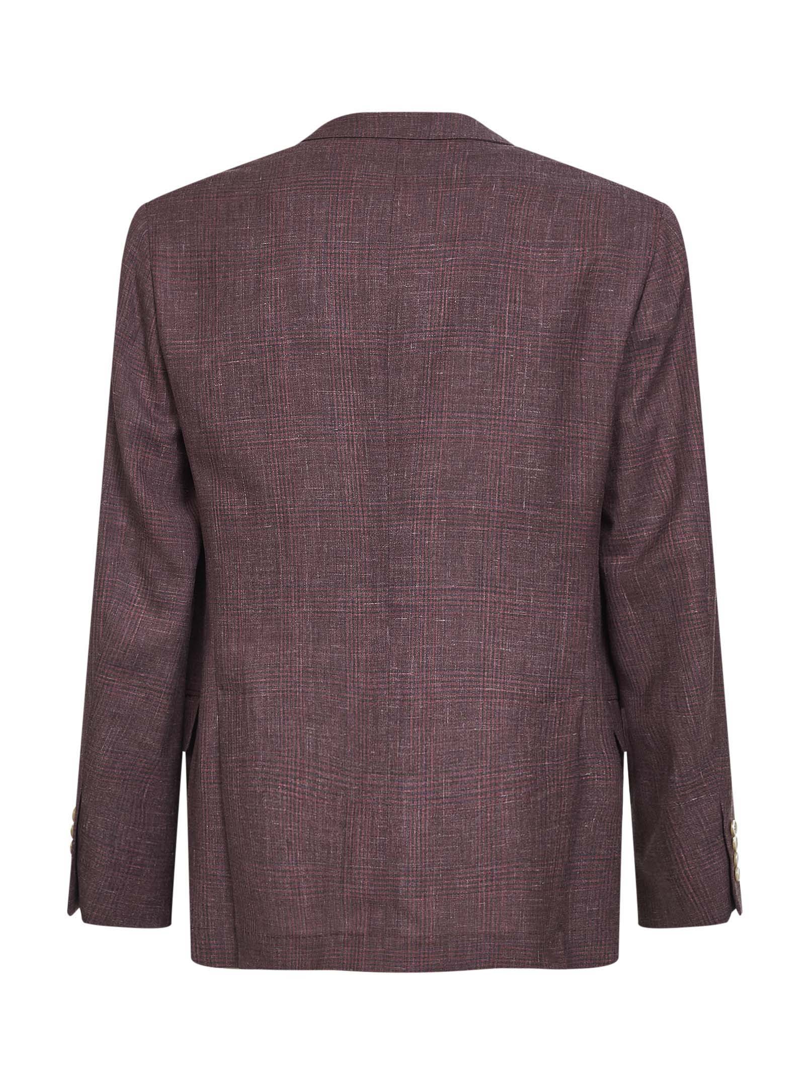 Brunello Cucinelli Men Cherry Prince Of Wales Single-Breasted Blazer BRUNELLO CUCINELLI