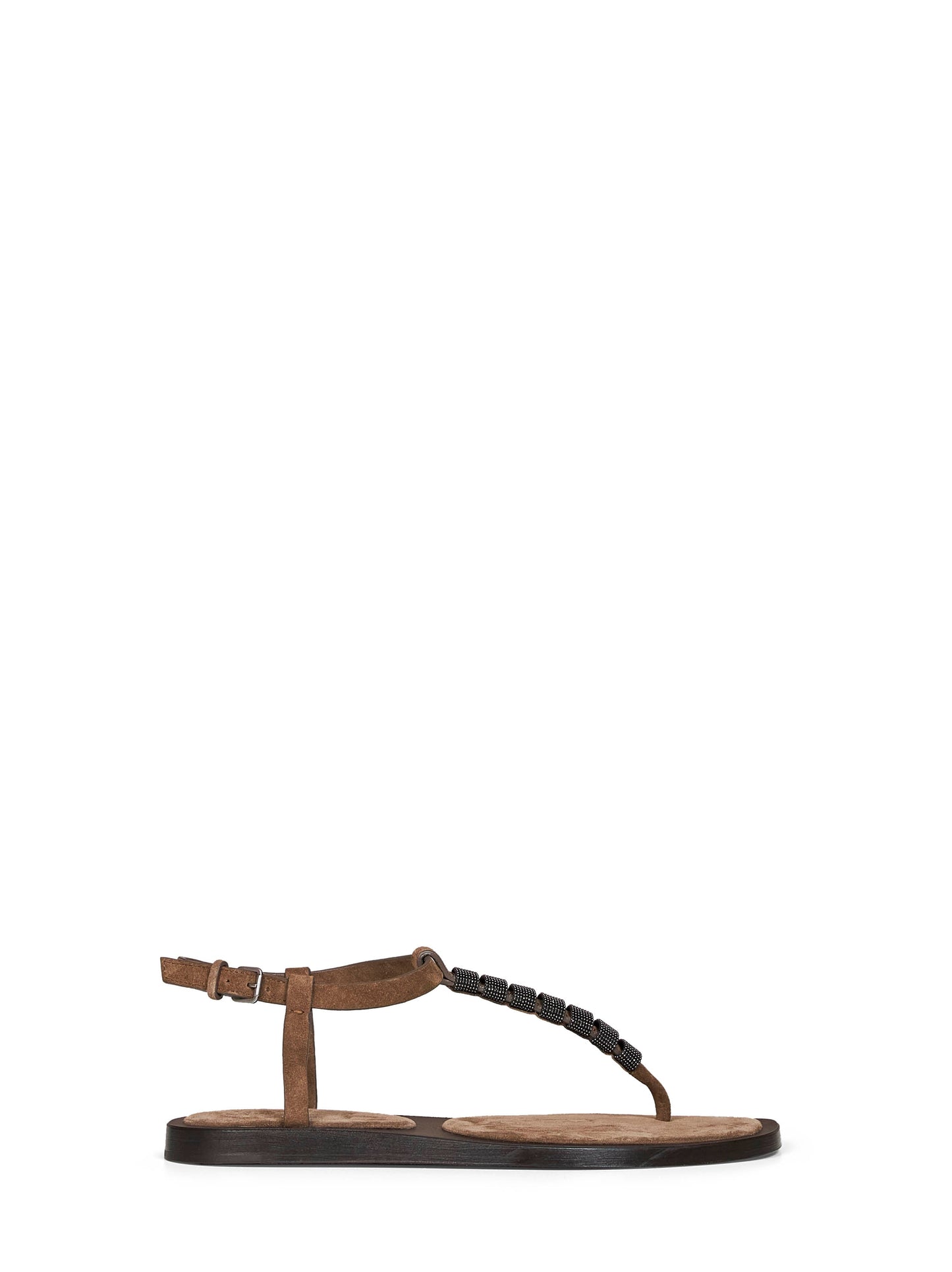 Brunello Cucinelli Women Brown Suede Thong Sandals With Monili BRUNELLO CUCINELLI