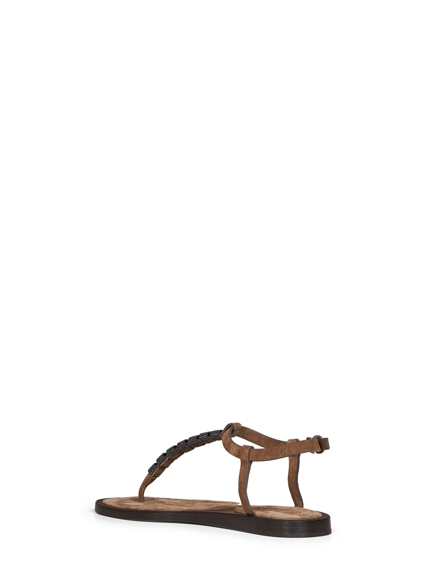Brunello Cucinelli Women Brown Suede Thong Sandals With Monili BRUNELLO CUCINELLI
