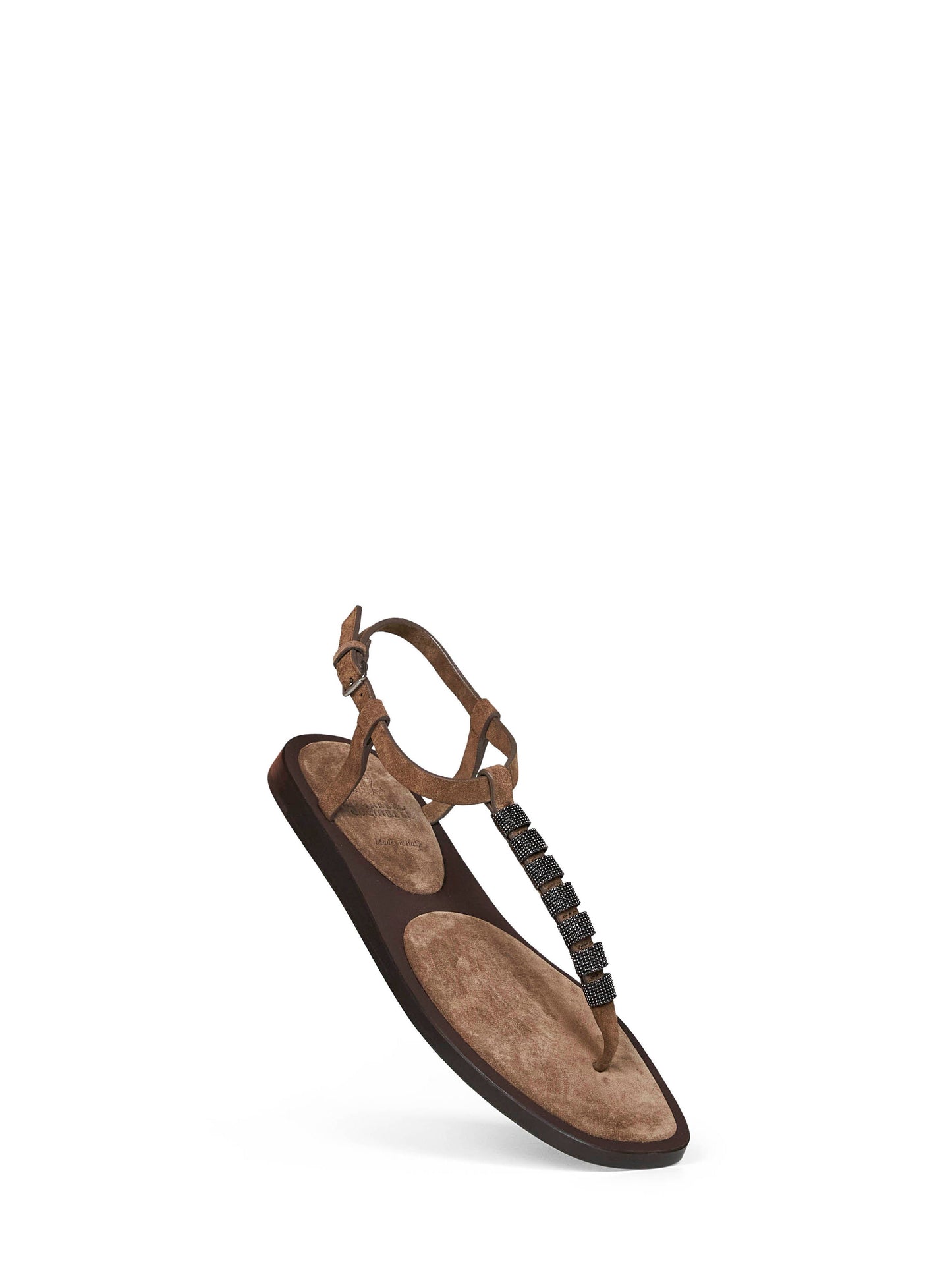 Brunello Cucinelli Women Brown Suede Thong Sandals With Monili BRUNELLO CUCINELLI