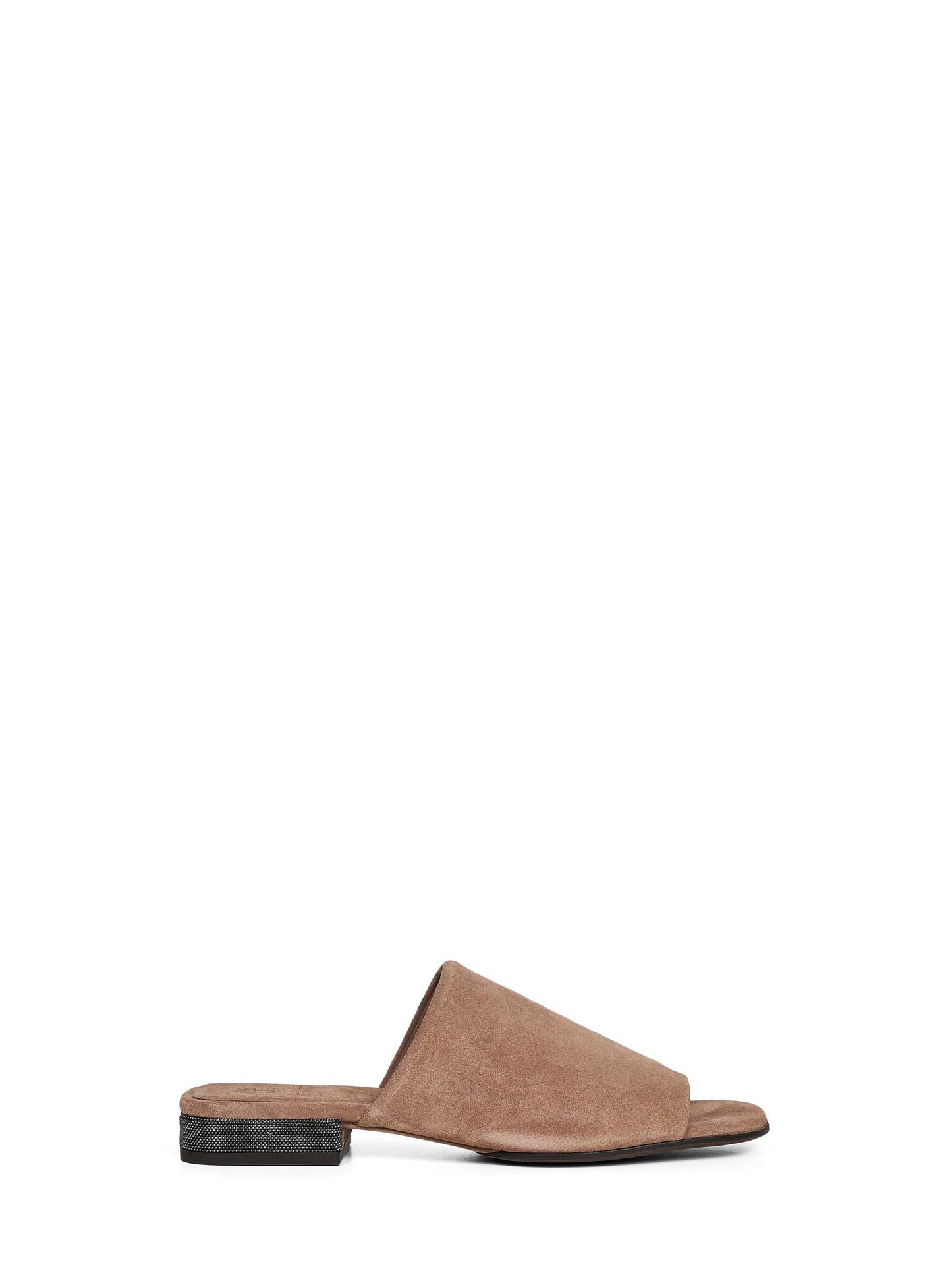Brunello Cucinelli Women Brown Suede Mules With Monili BRUNELLO CUCINELLI
