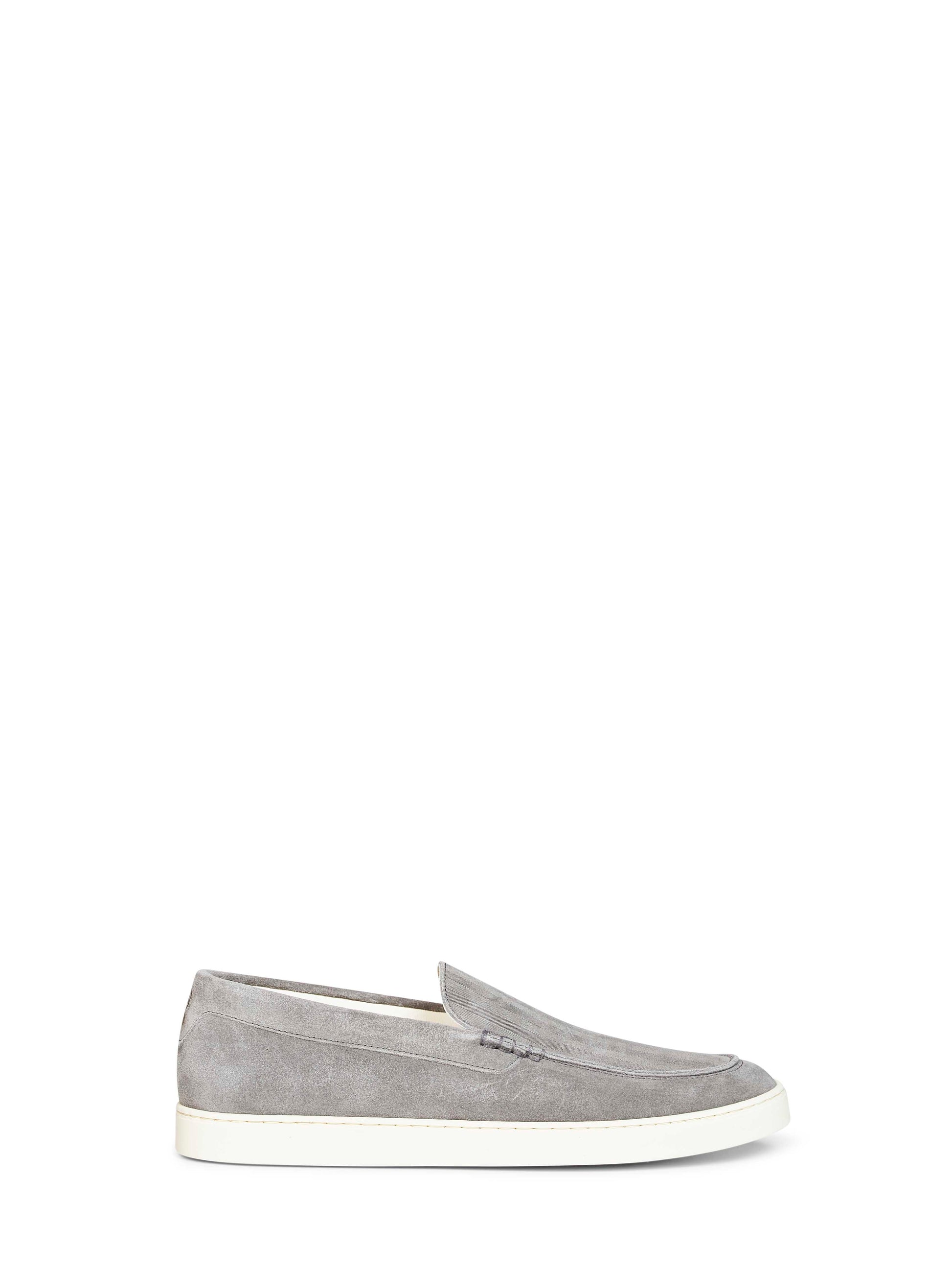 Brunello Cucinelli Men Grey Chevron-Effect Suede Loafer Sneakers BRUNELLO CUCINELLI