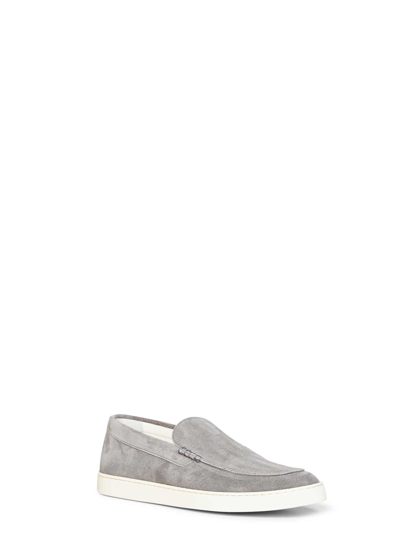 Brunello Cucinelli Men Grey Chevron-Effect Suede Loafer Sneakers BRUNELLO CUCINELLI
