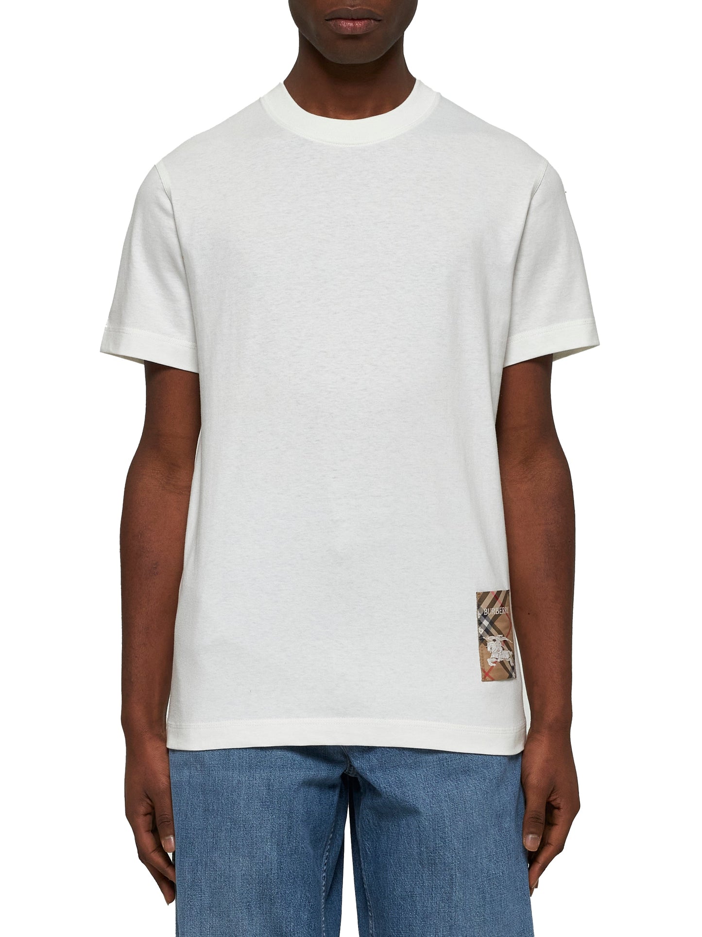Burberry Men Cotton T-Shirt With Check Appliqué BURBERRY