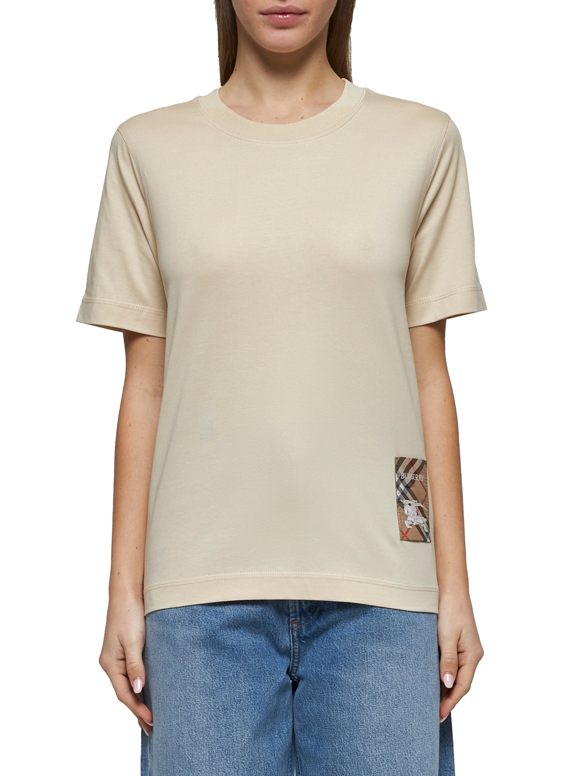 Burberry Women Cream Cotton T-Shirt BURBERRY