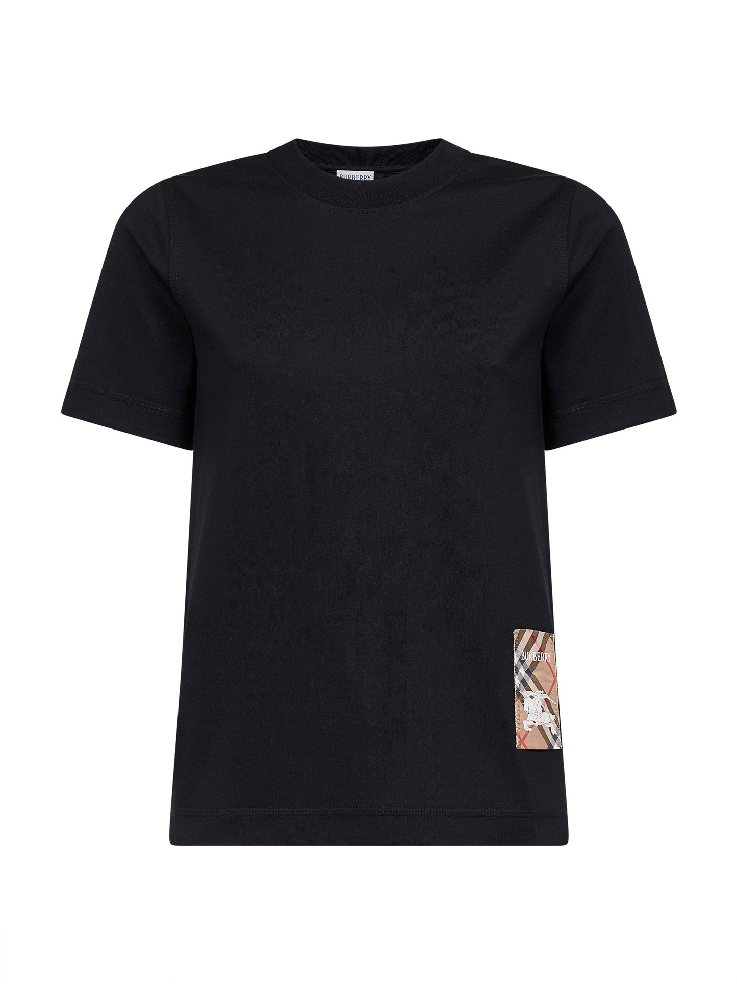 Burberry Women Black Cotton Check Patch T-Shirt BURBERRY