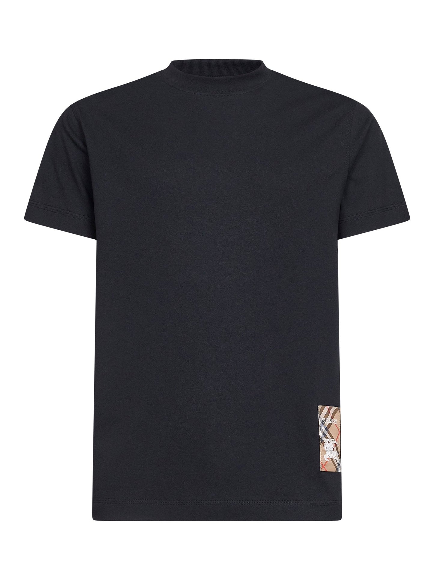 Burberry Men Black Cotton Check Patch T-Shirt BURBERRY
