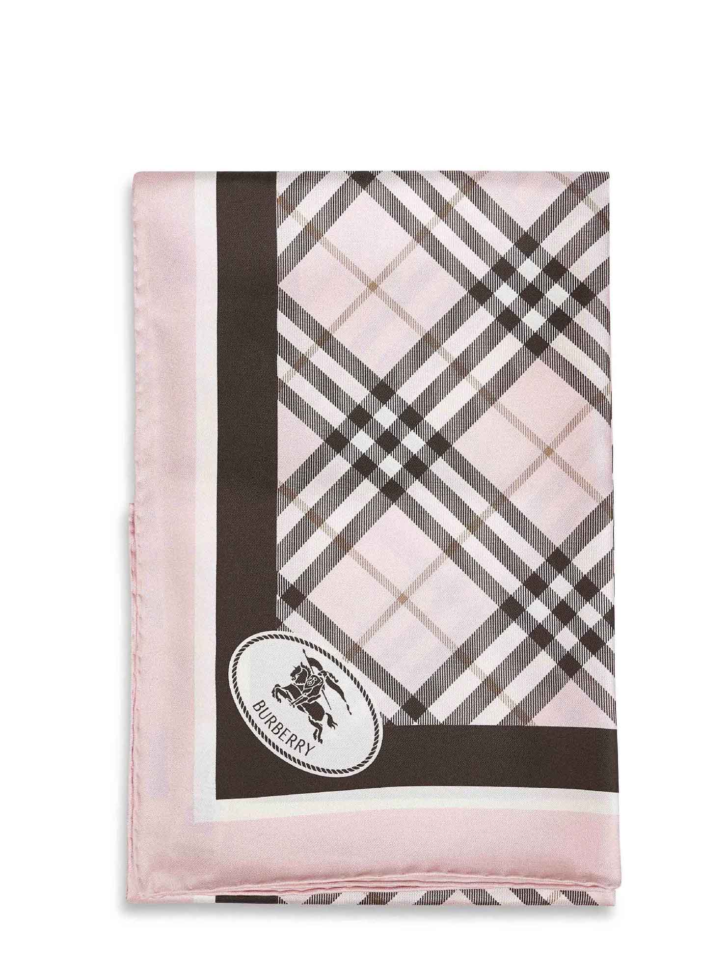 Burberry Women Pink Check Silk Twill Scarf With Knight Stamp BURBERRY