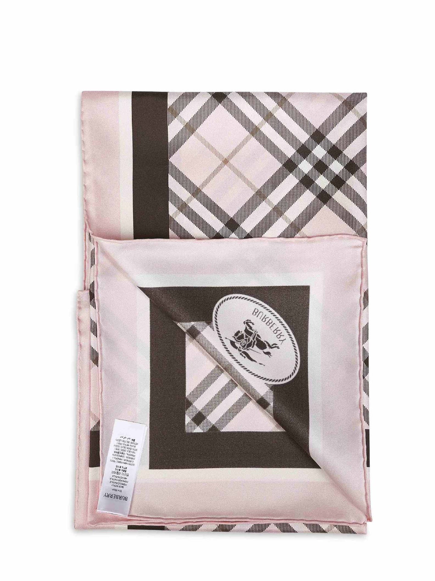 Burberry Women Pink Check Silk Twill Scarf With Knight Stamp BURBERRY