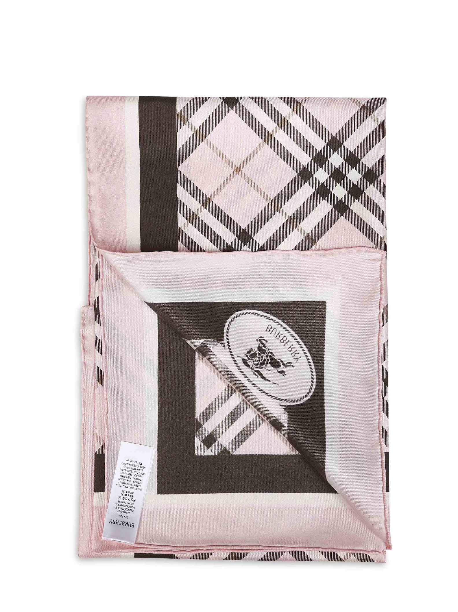 Burberry Women Pink Check Silk Twill Scarf With Knight Stamp BURBERRY