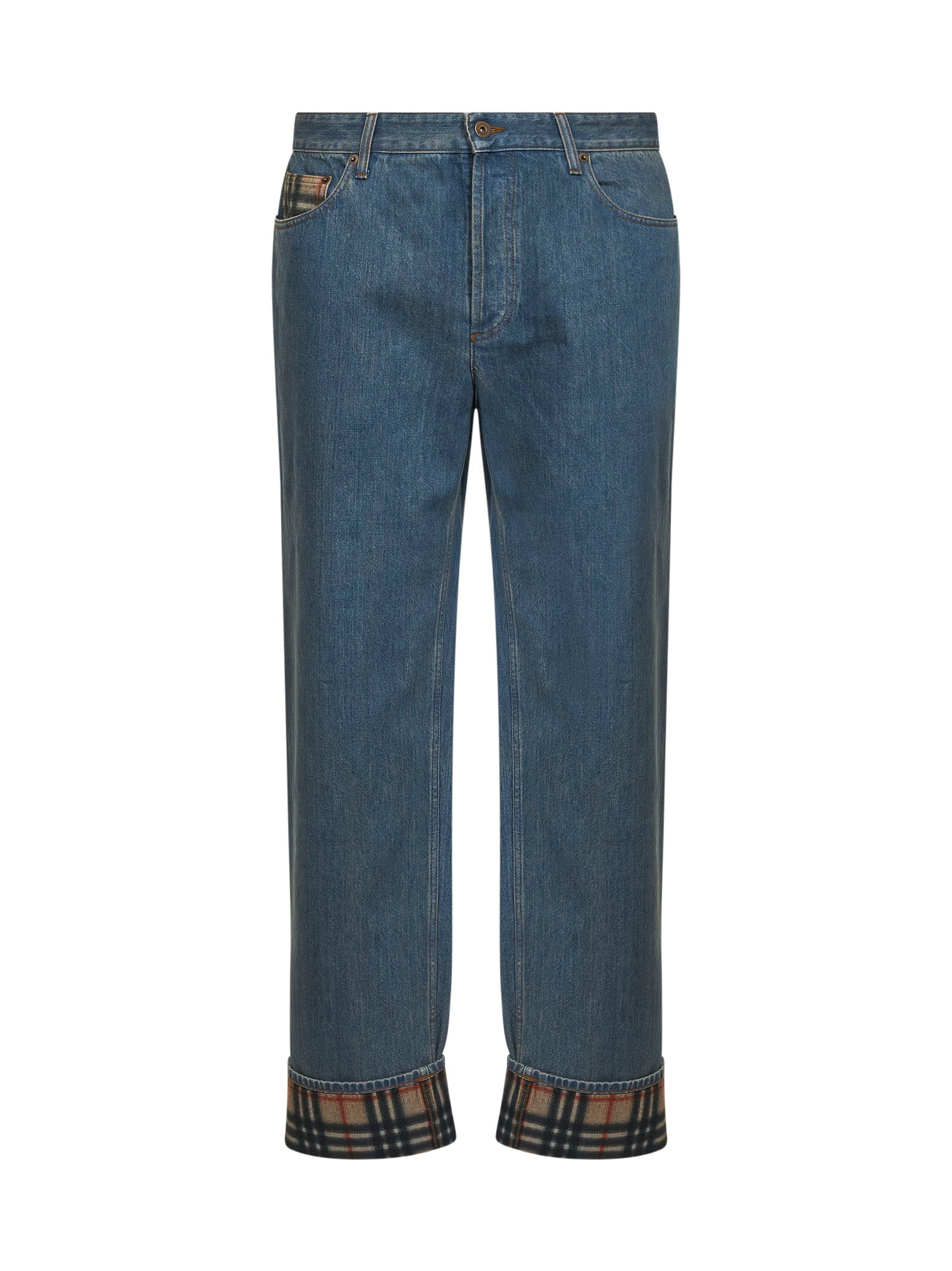 Burberry Men Medium Blue Denim Jeans With Check Details BURBERRY