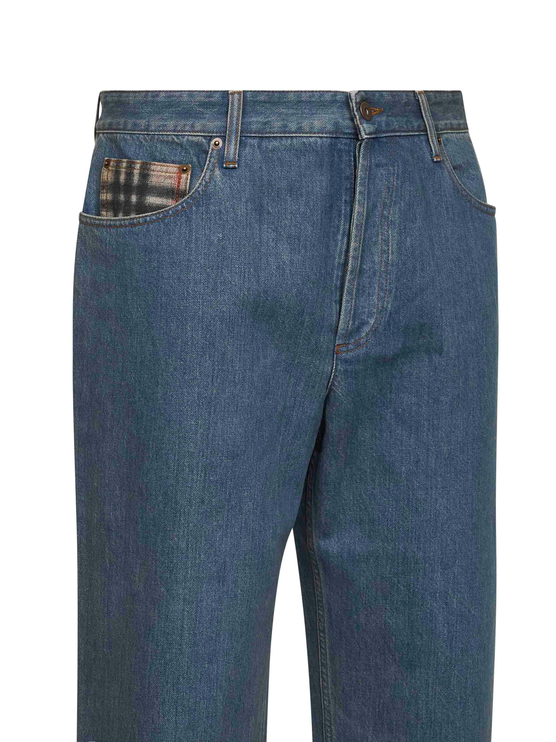 Burberry Men Medium Blue Denim Jeans With Check Details BURBERRY