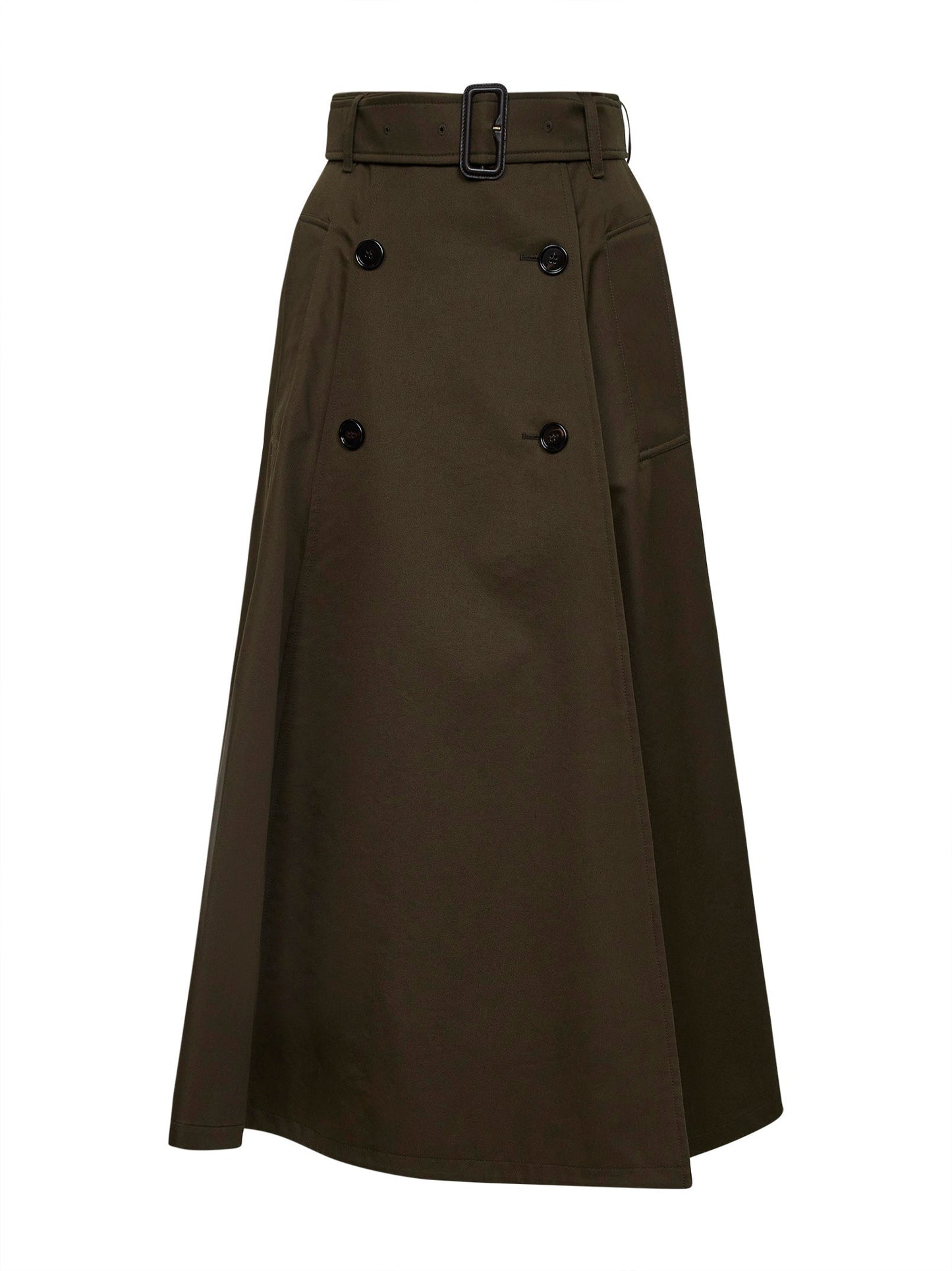 Burberry Women Juniper Green Gabardine Midi Trench Skirt BURBERRY