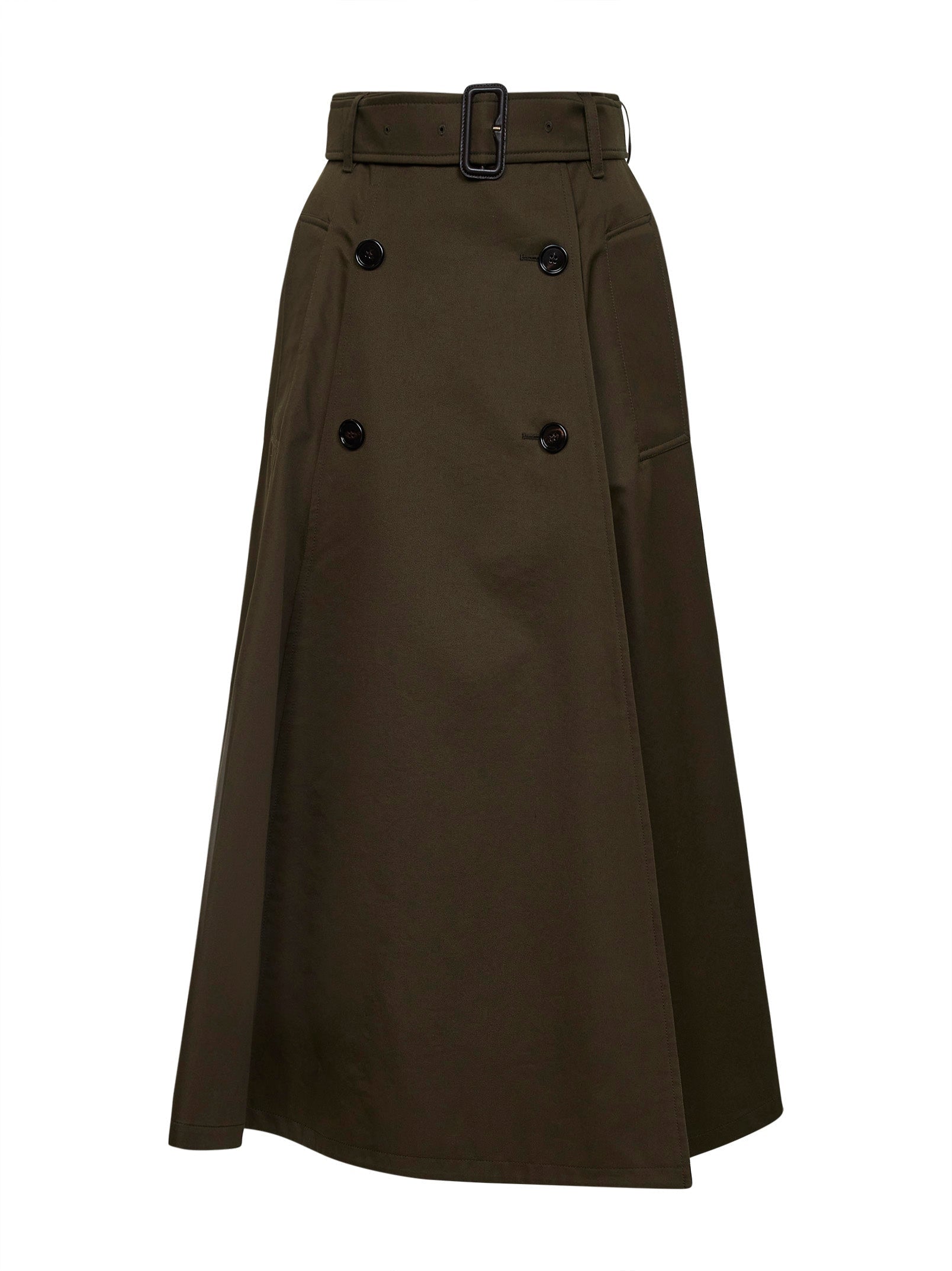 Burberry Women Juniper Green Gabardine Midi Trench Skirt BURBERRY