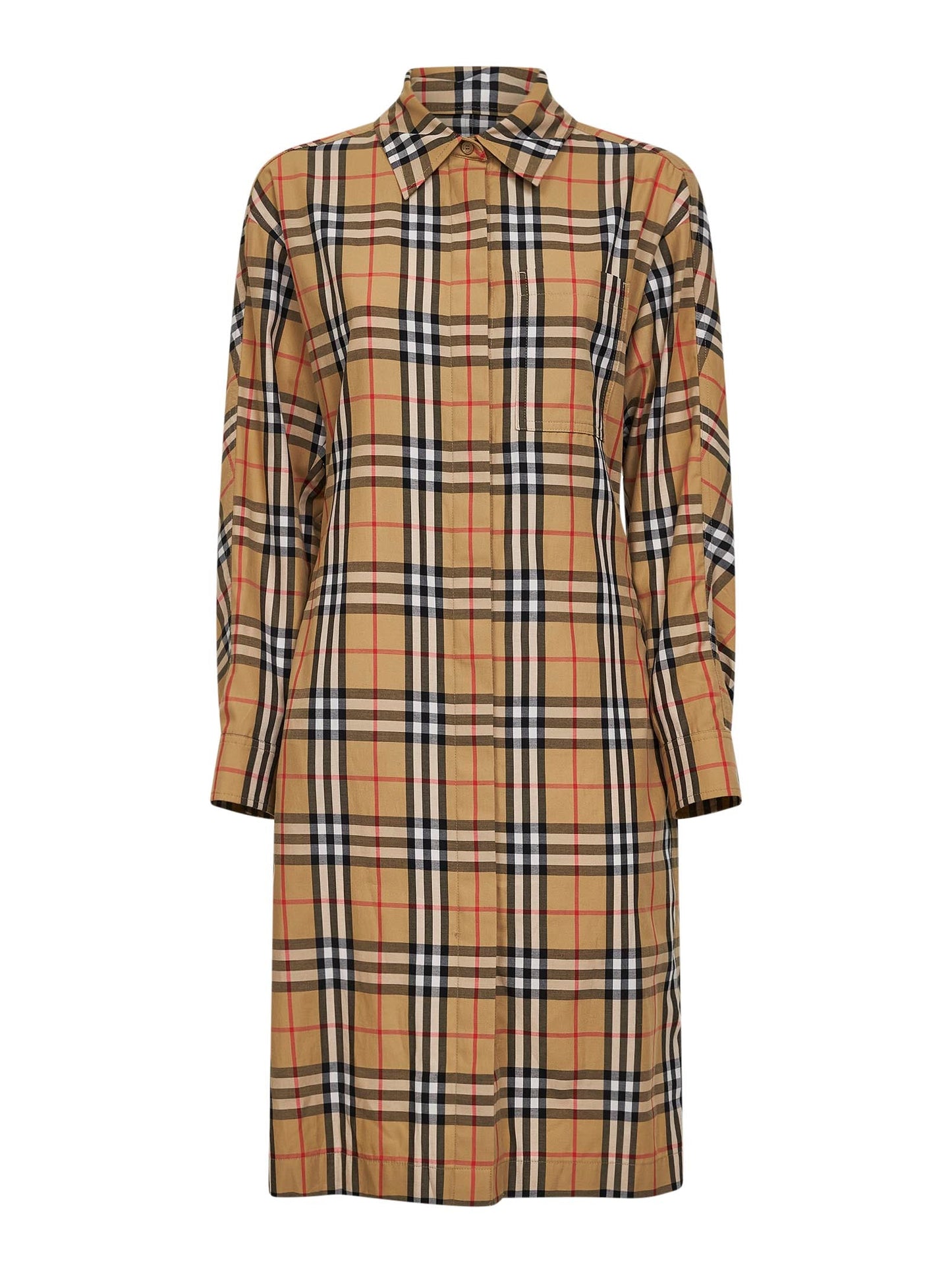 Burberry Women Sand Beige Check Cotton Midi Shirt Dress