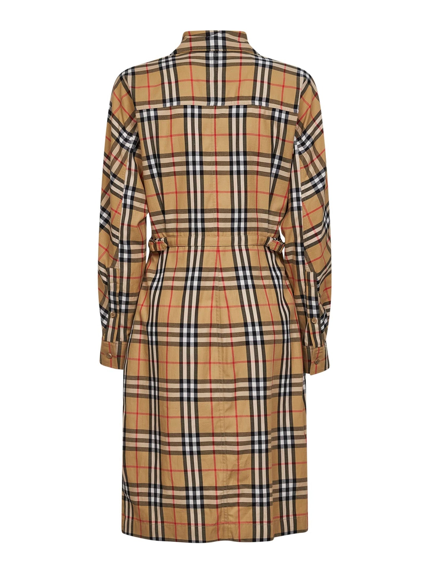 Burberry Women Sand Beige Check Cotton Midi Shirt Dress