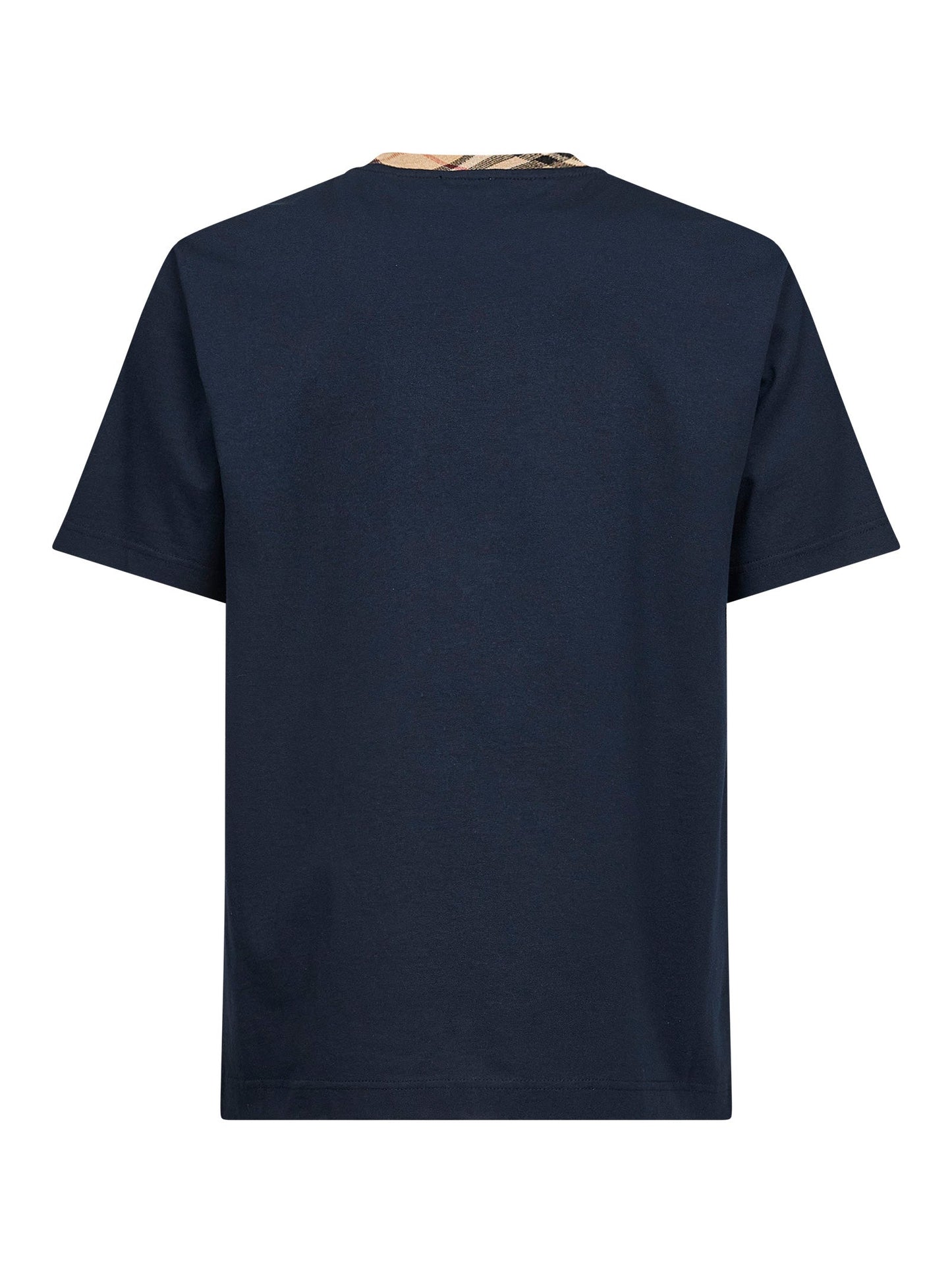 Burberry Men Navy Blue Cotton Check Trims T-Shirt BURBERRY