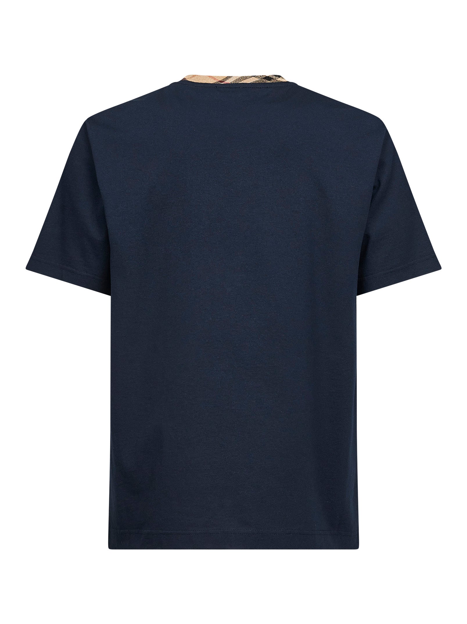 Burberry Men Navy Blue Cotton Check Trims T-Shirt BURBERRY