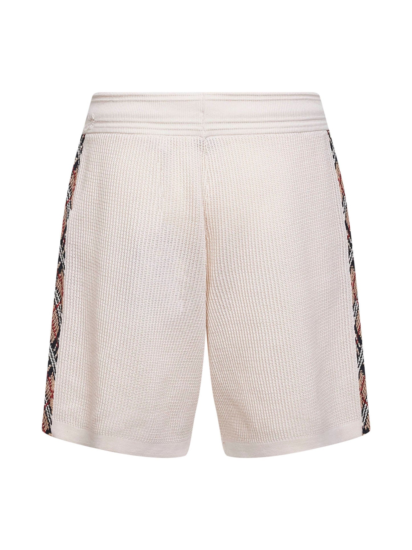 Burberry Men Beige Cotton Mesh Shorts With Check Trims BURBERRY