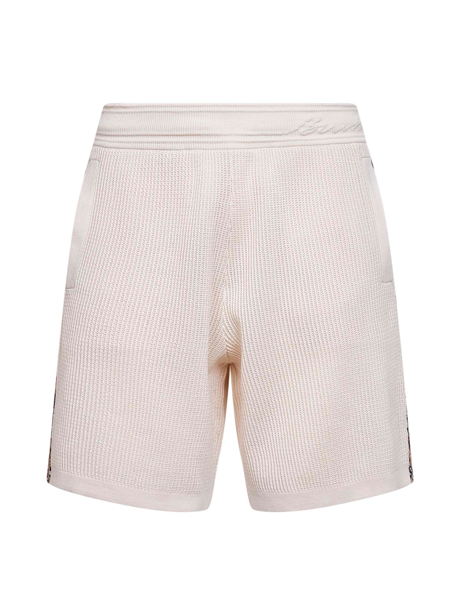 Burberry Men Beige Cotton Mesh Shorts With Check Trims BURBERRY