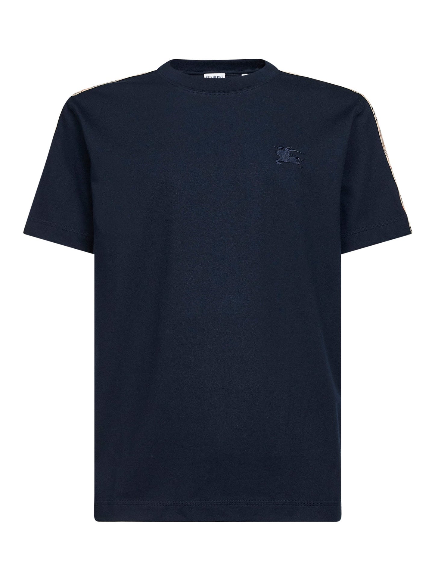 Burberry Men Blue Cotton T-Shirt With Check Trims BURBERRY