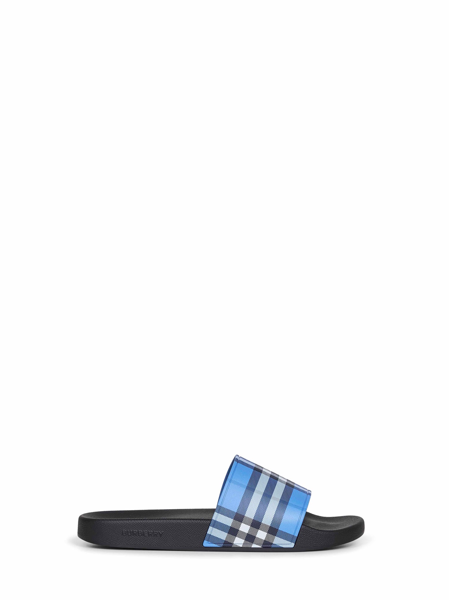 Burberry Men Cornflower Blue Rubber Check Slides BURBERRY