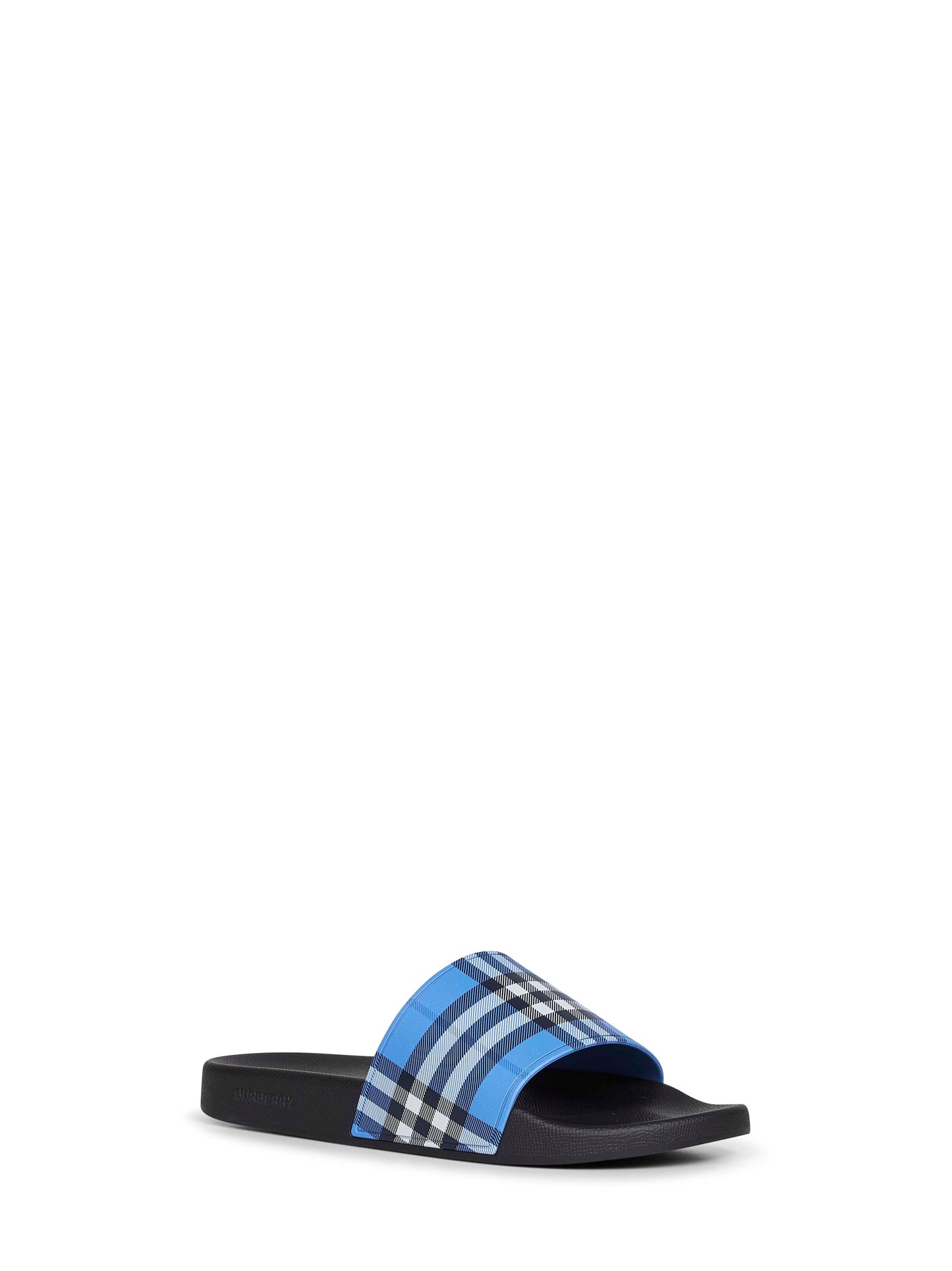 Burberry Men Cornflower Blue Rubber Check Slides BURBERRY