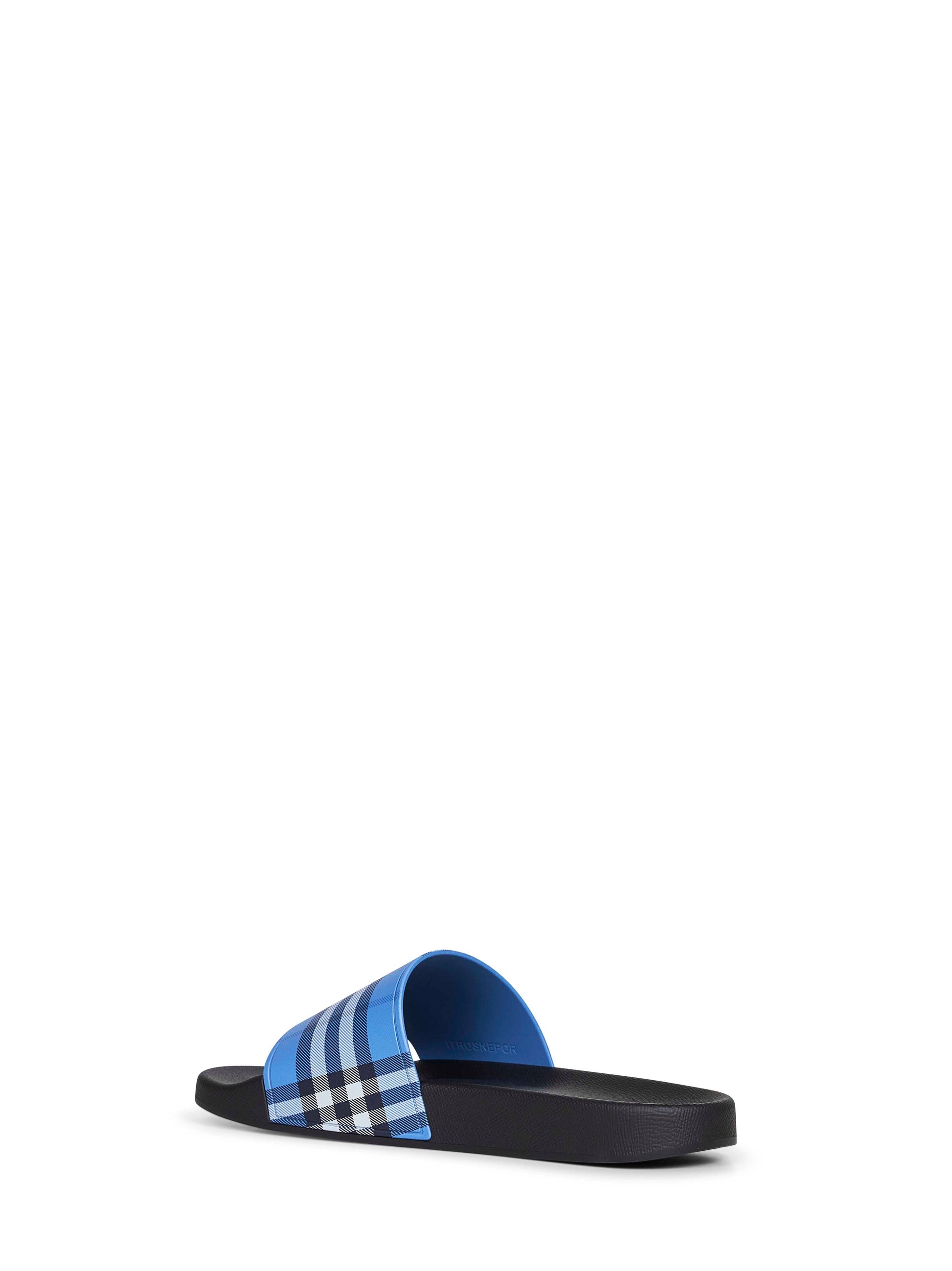 Burberry Men Cornflower Blue Rubber Check Slides BURBERRY