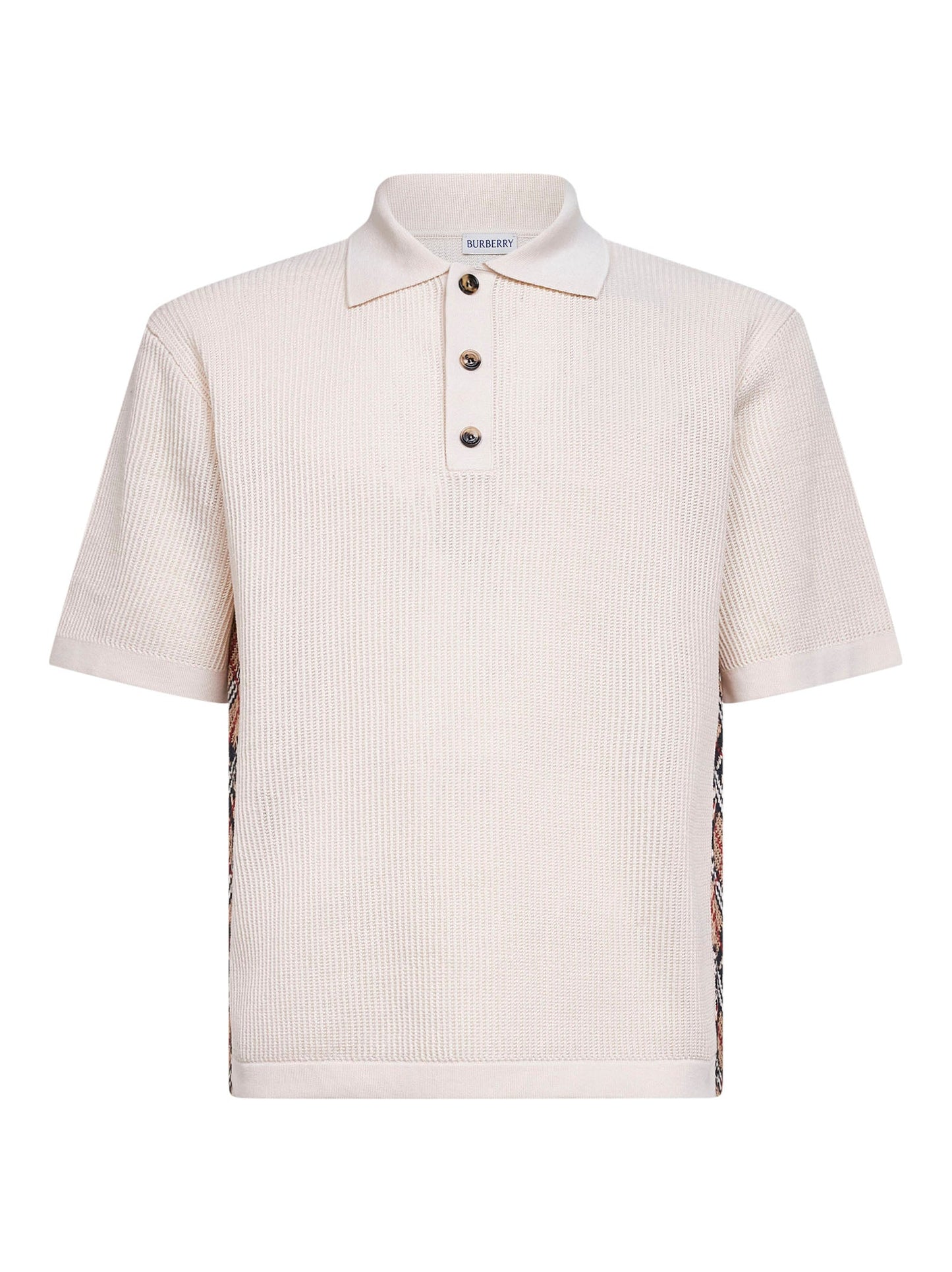 Burberry Men Beige Cotton Mesh Polo Shirt With Check Trims BURBERRY