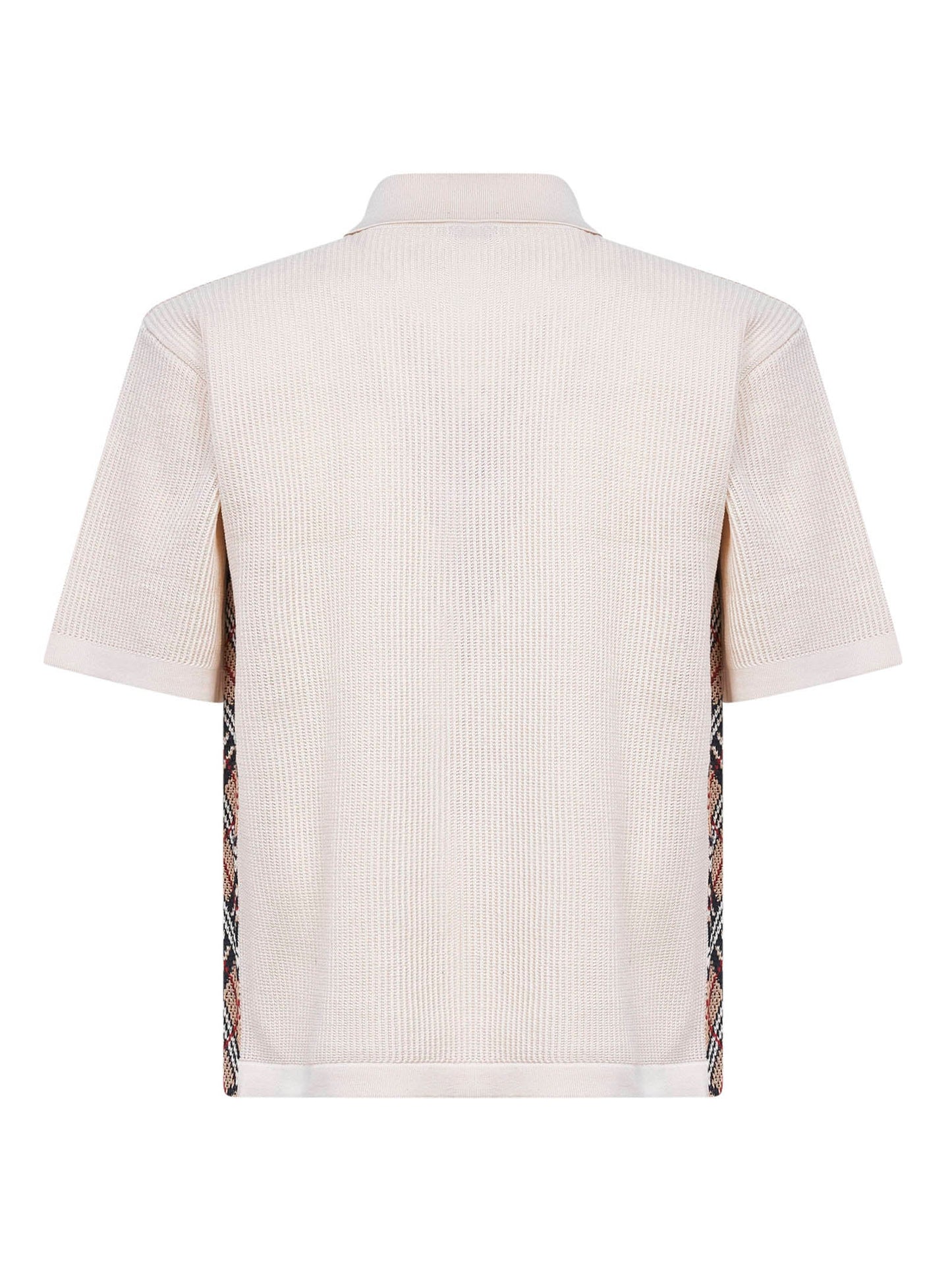 Burberry Men Beige Cotton Mesh Polo Shirt With Check Trims BURBERRY
